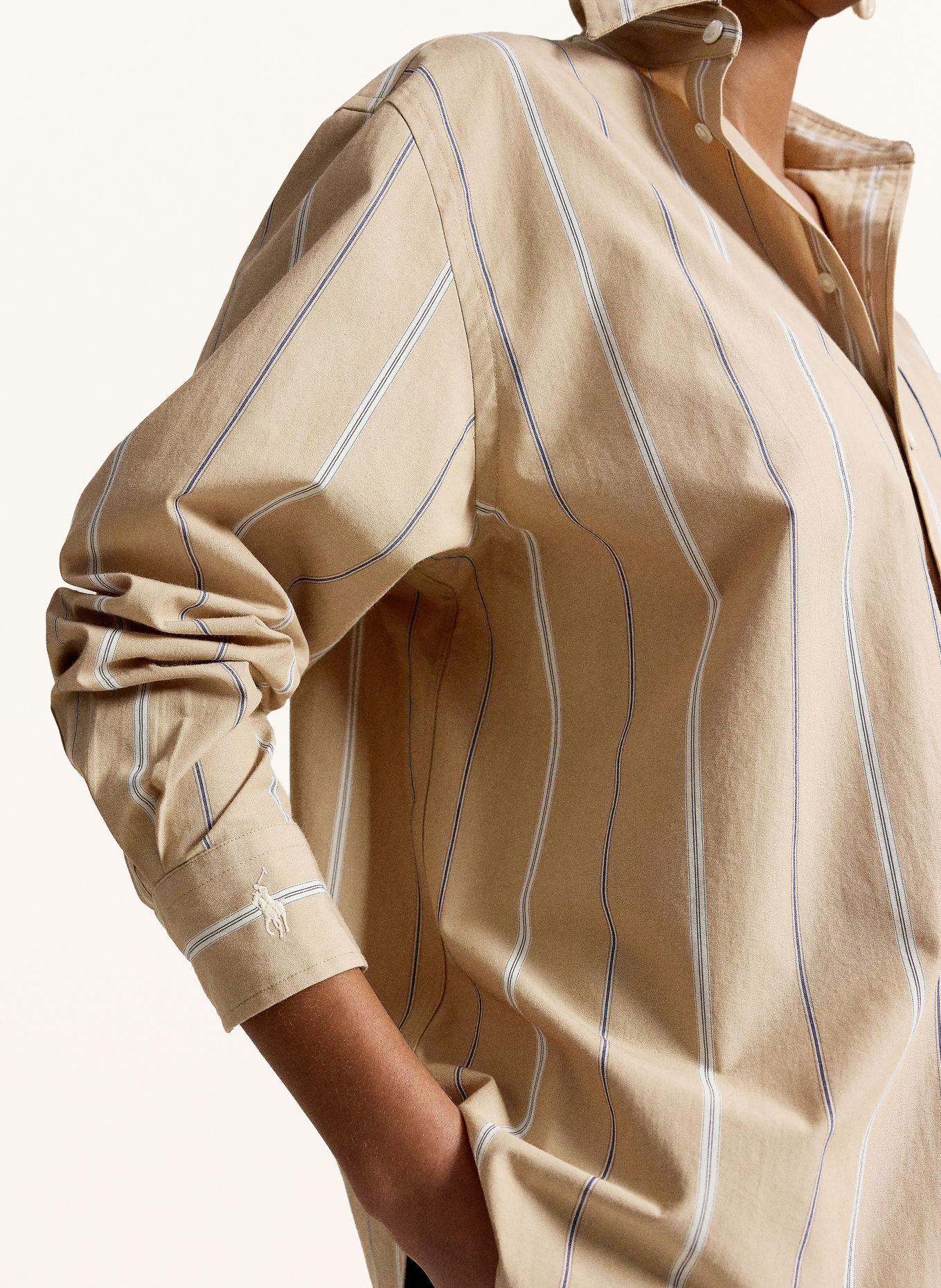 POLO RALPH LAUREN Hemdbluse: BEIGE / DUNKELBLAU / WEISS