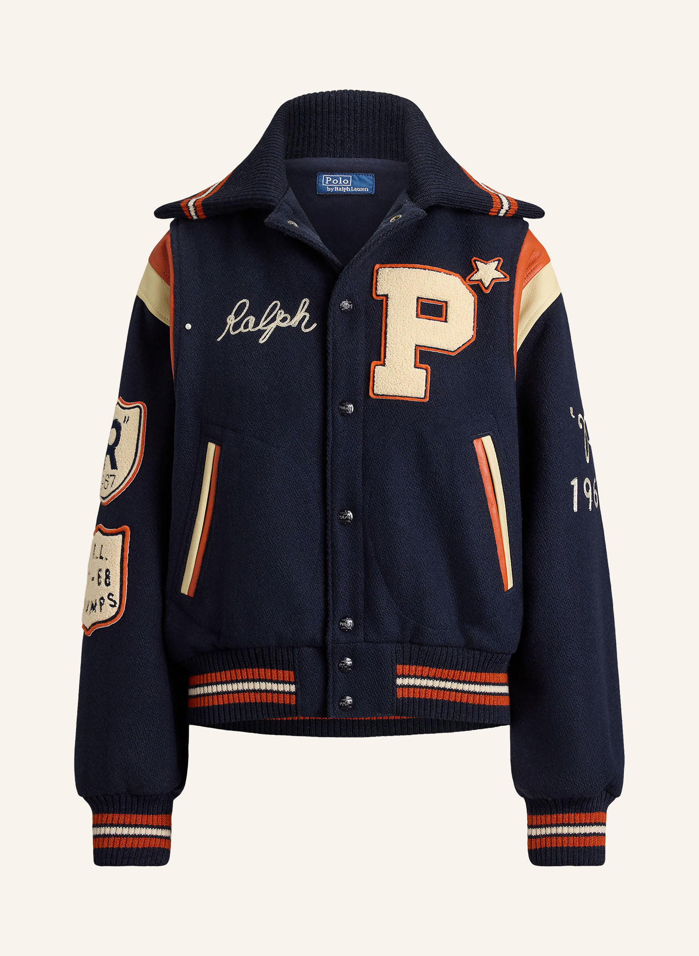 POLO RALPH LAUREN College jacket: DARK BLUE / ECRU / ORANGE