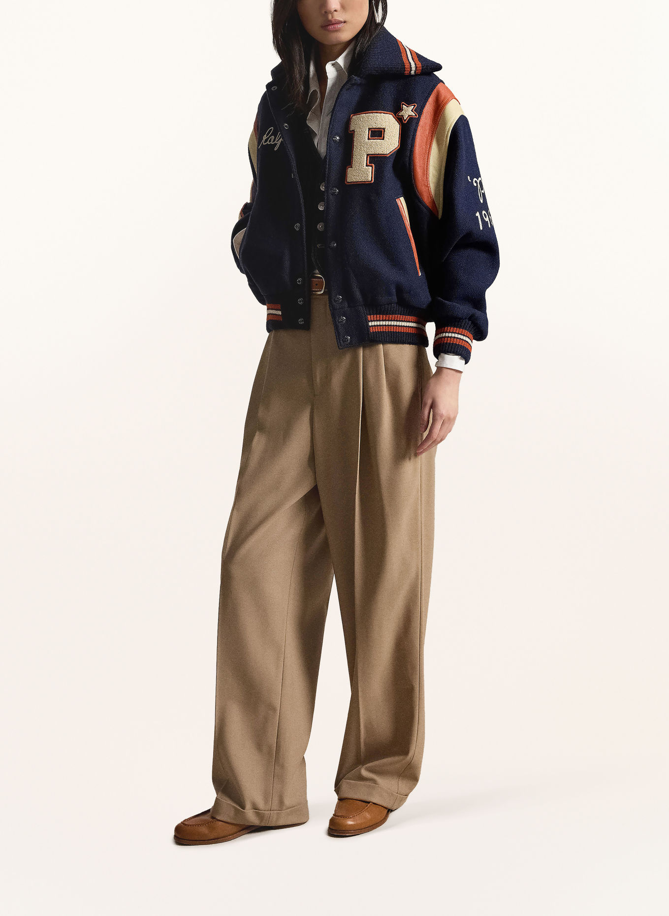 POLO RALPH LAUREN College jacket: DARK BLUE / ECRU / ORANGE