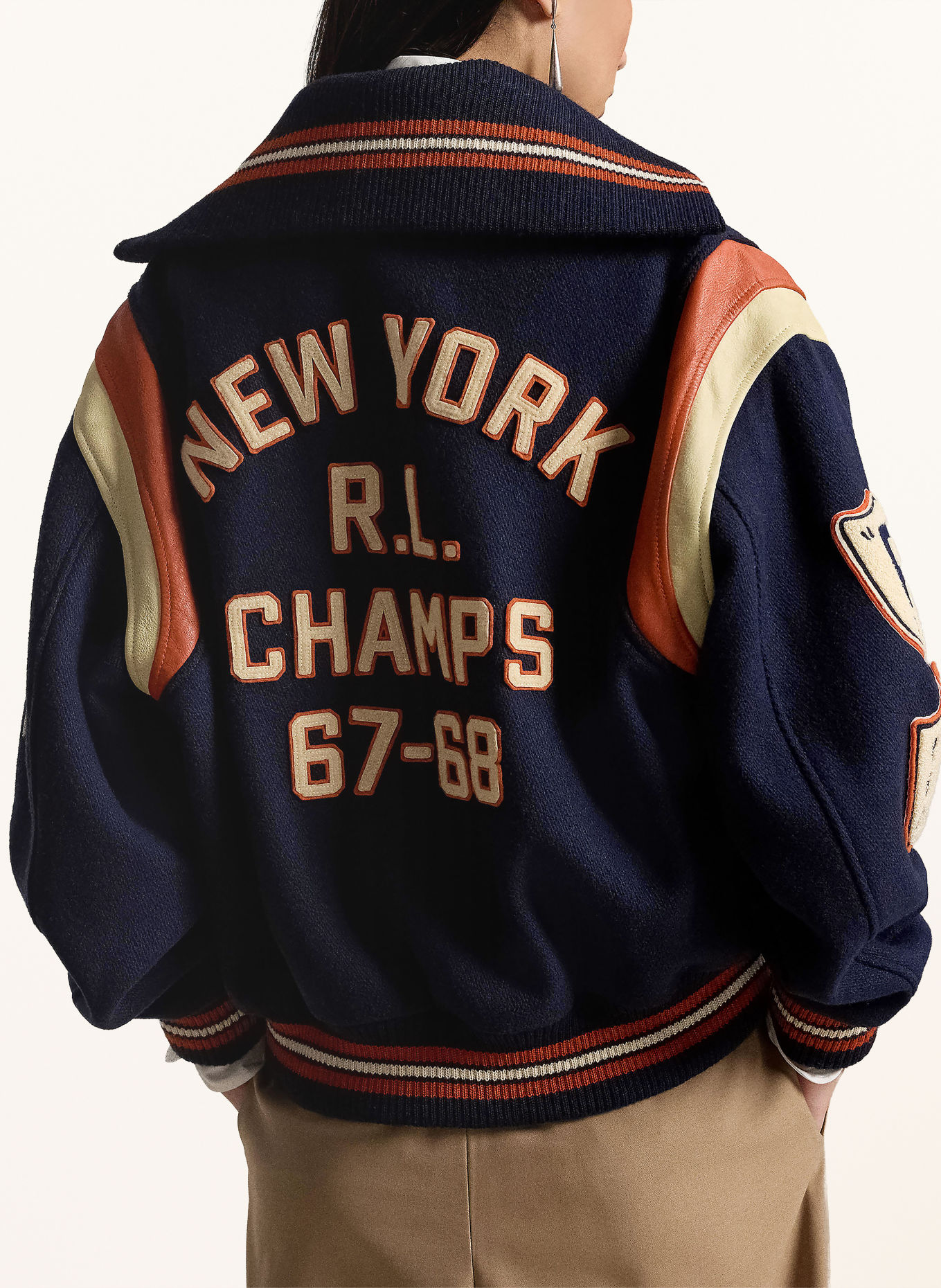 POLO RALPH LAUREN College jacket: DARK BLUE / ECRU / ORANGE