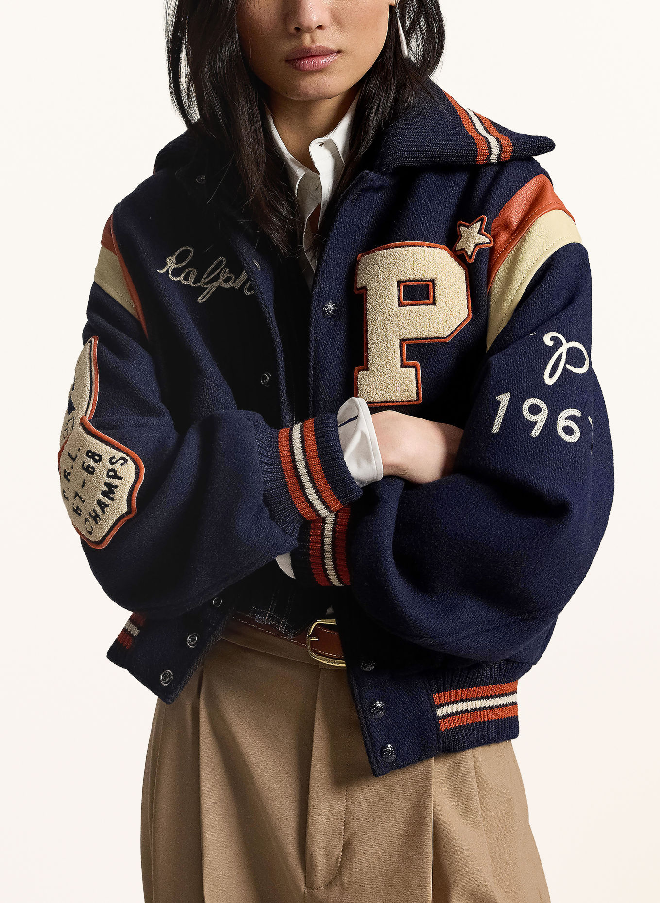 POLO RALPH LAUREN College jacket: DARK BLUE / ECRU / ORANGE