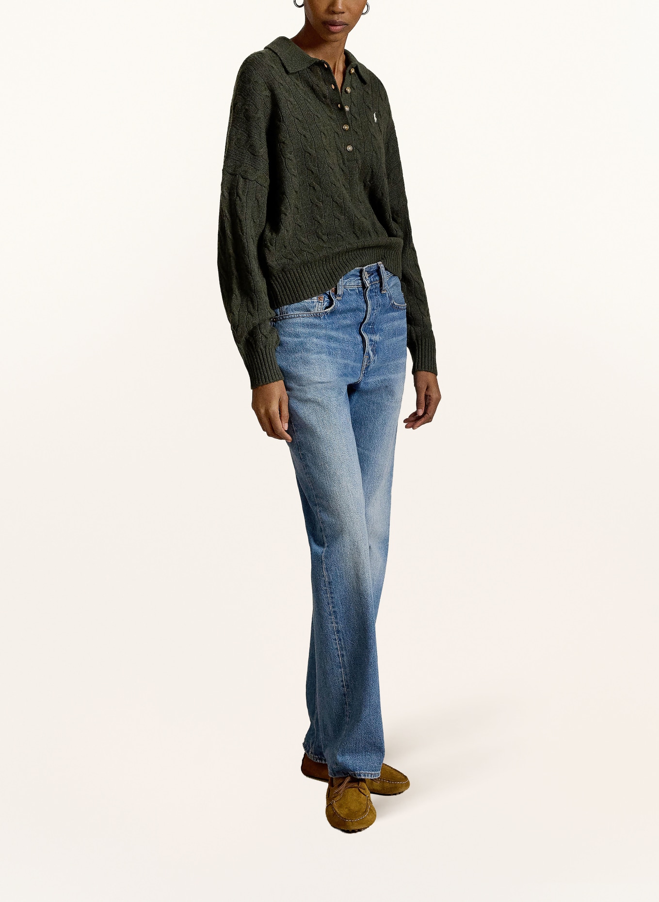 POLO RALPH LAUREN Gebreid poloshirt: DONKERGROEN