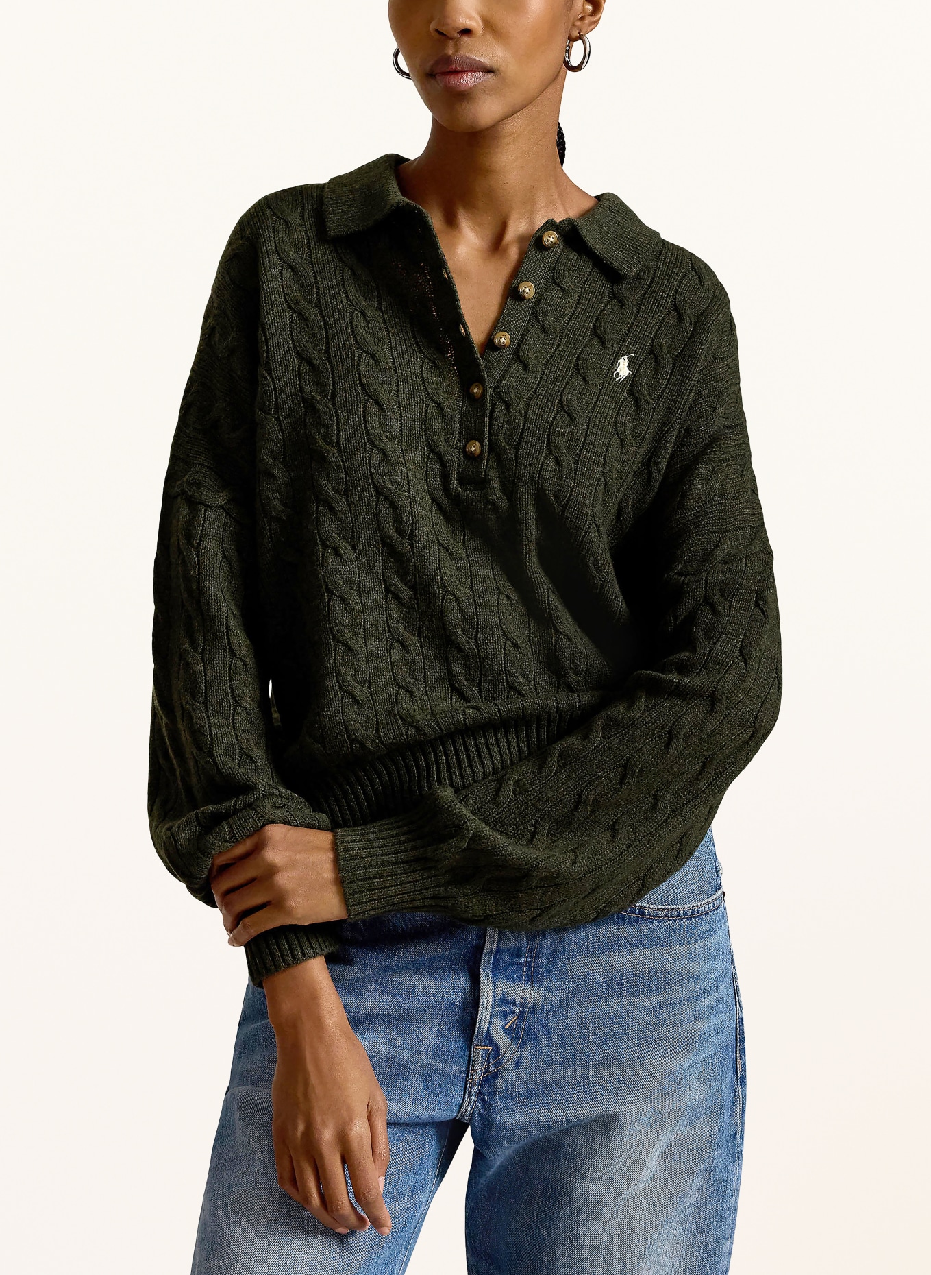 POLO RALPH LAUREN Gebreid poloshirt: DONKERGROEN