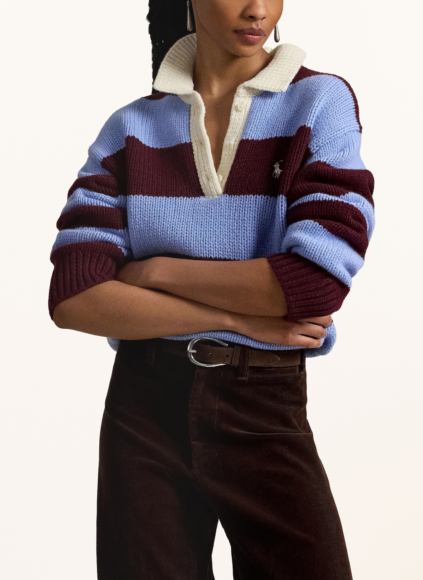 POLO RALPH LAUREN Stickad pikétröja: MÖRKRÖD / LJUSBLÅ