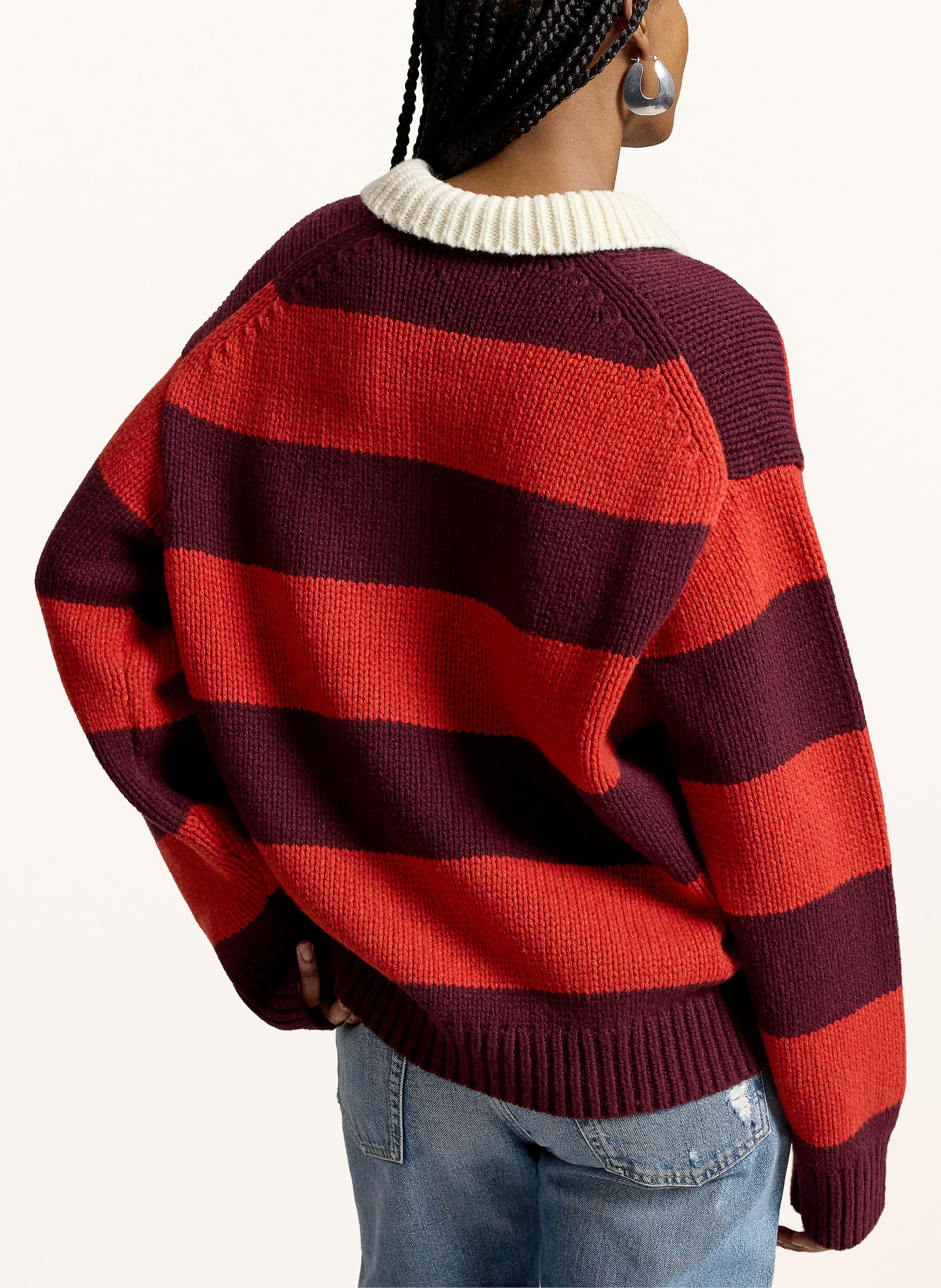 POLO RALPH LAUREN Strick-Poloshirt: ROT / ECRU / DUNKELLILA