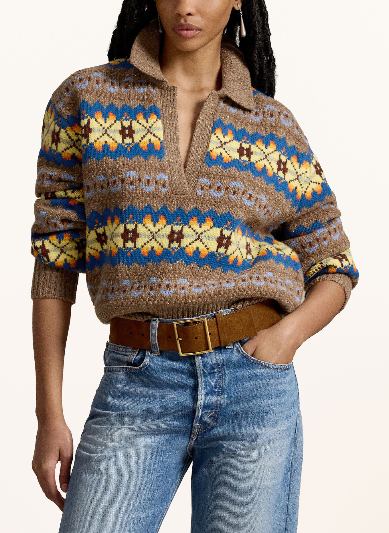 POLO RALPH LAUREN Pullover: BEIGE / HELLGELB / BLAU