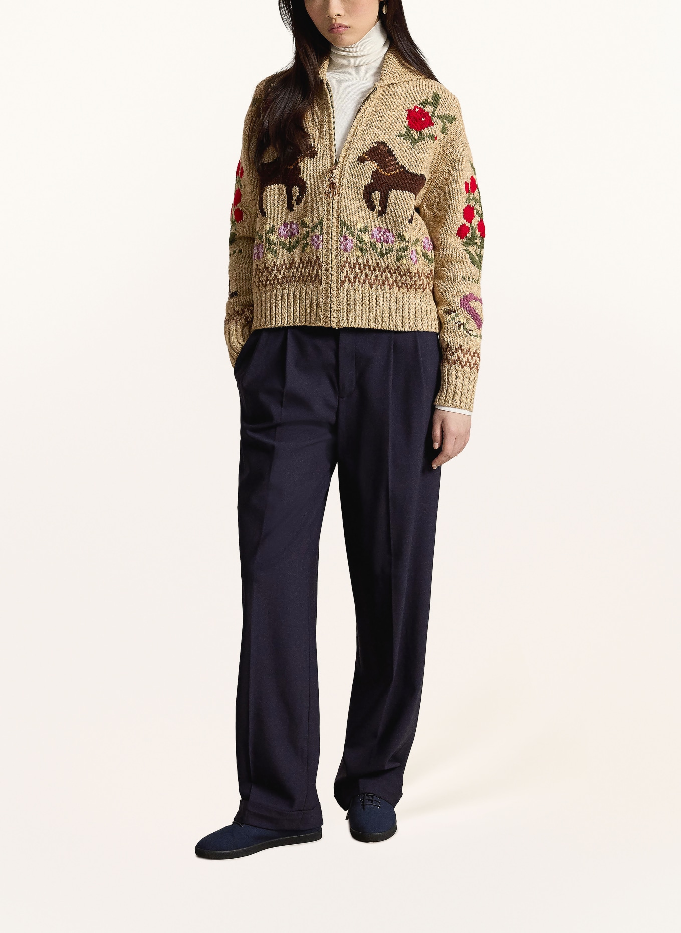 POLO RALPH LAUREN Stickad kofta: LJUSBRUN / RÖD / GRÖN