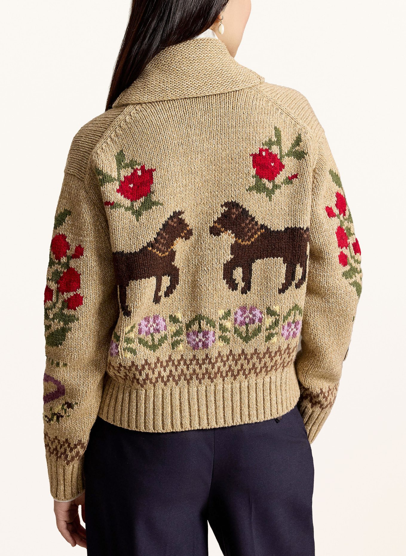 POLO RALPH LAUREN Stickad kofta: LJUSBRUN / RÖD / GRÖN