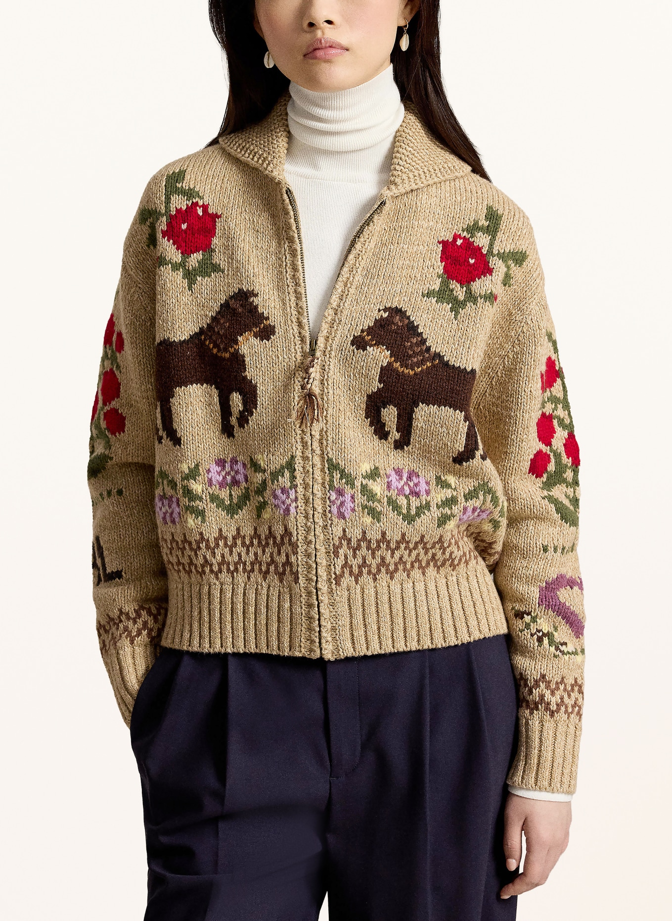 POLO RALPH LAUREN Stickad kofta: LJUSBRUN / RÖD / GRÖN