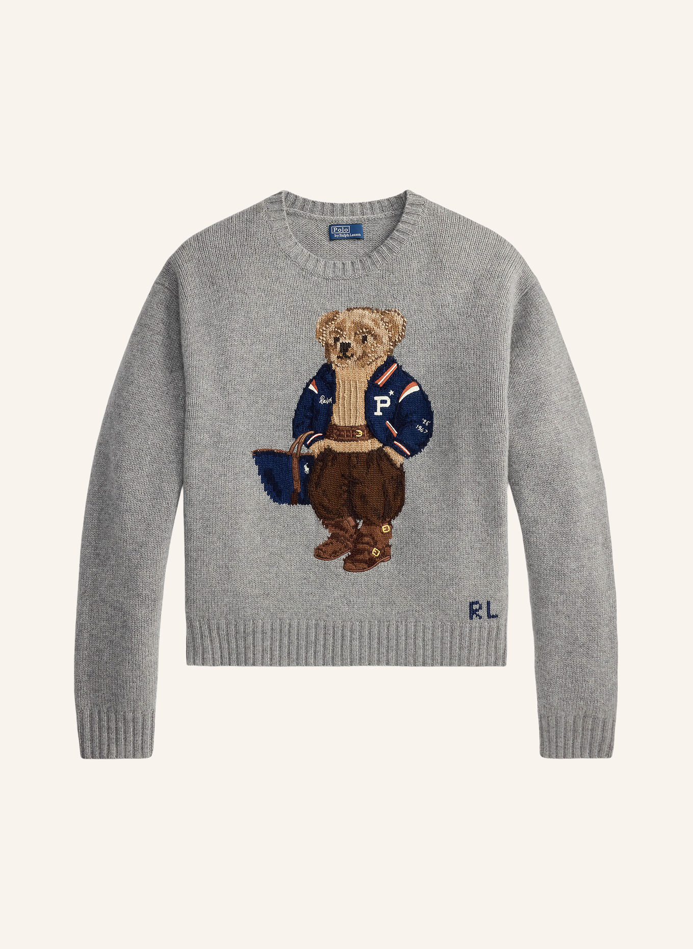 POLO RALPH LAUREN Sweater: GRAY / LIGHT BROWN / DARK BLUE