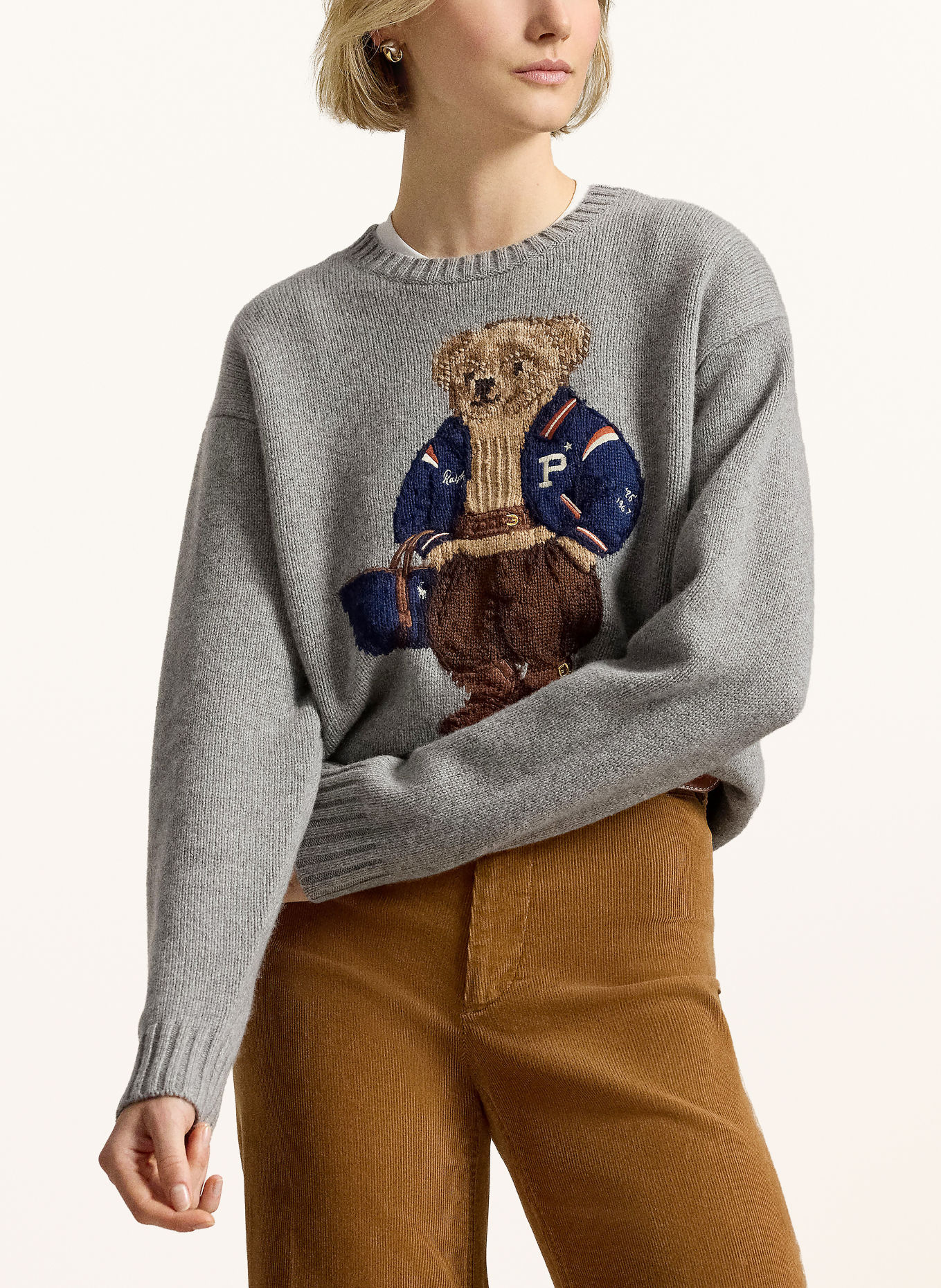 POLO RALPH LAUREN Sweater: GRAY / LIGHT BROWN / DARK BLUE