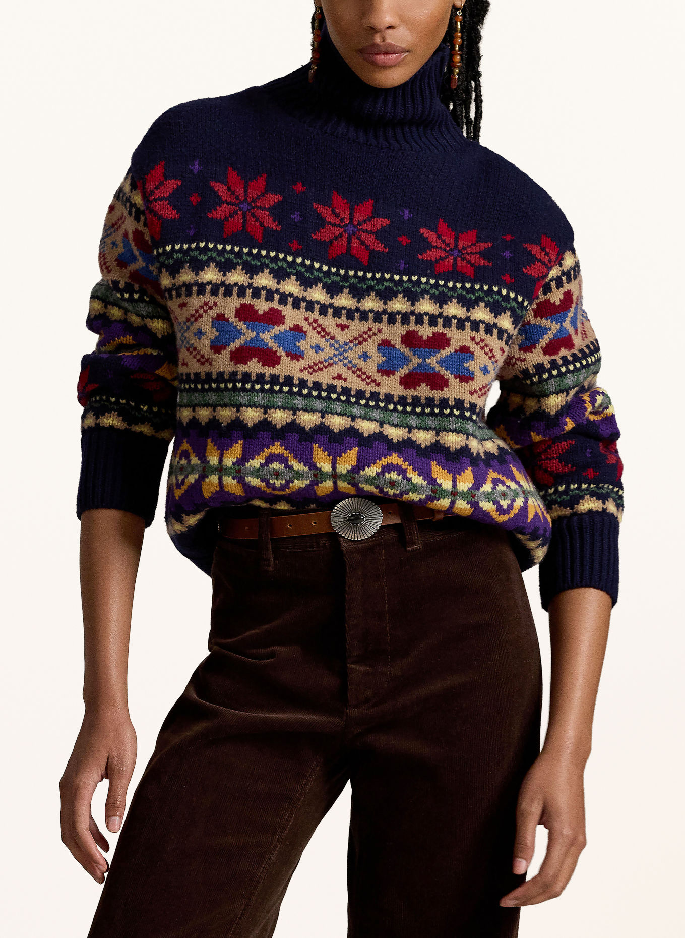 POLO RALPH LAUREN Turtleneck sweater: DARK BLUE / BEIGE / DARK RED