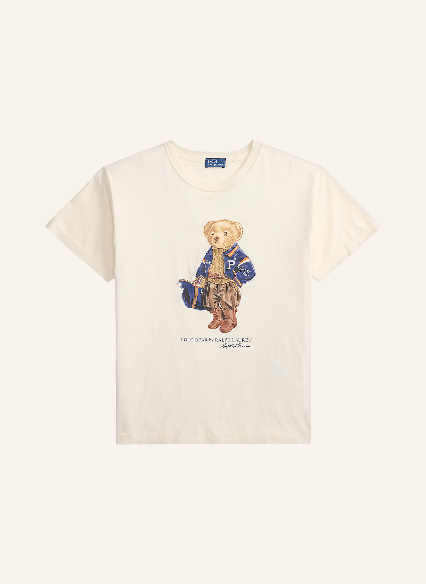 POLO RALPH LAUREN T-Shirt: ECRU / BRAUN / DUNKELBLAU
