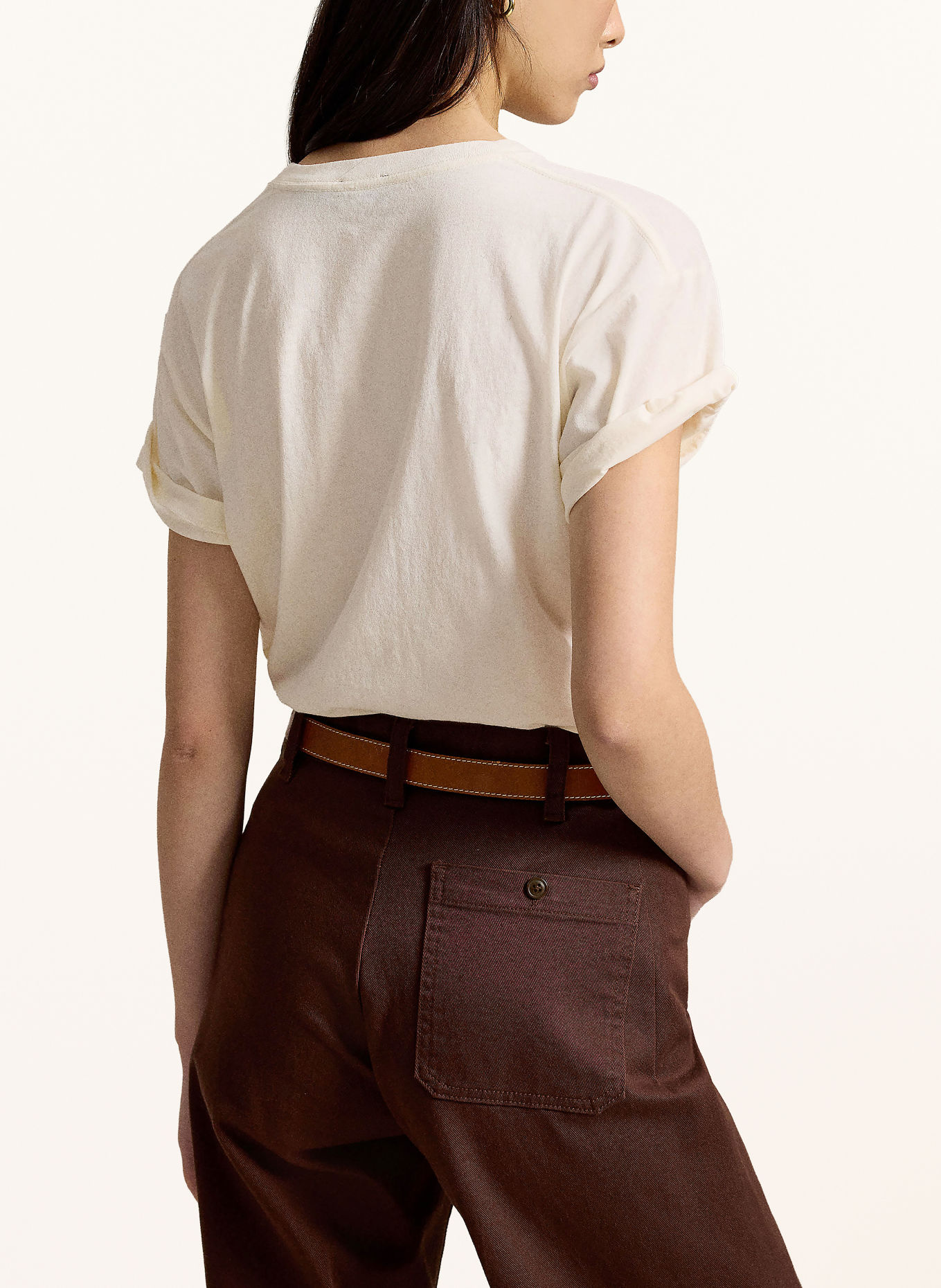 POLO RALPH LAUREN T-Shirt: ECRU / BRAUN / DUNKELBLAU