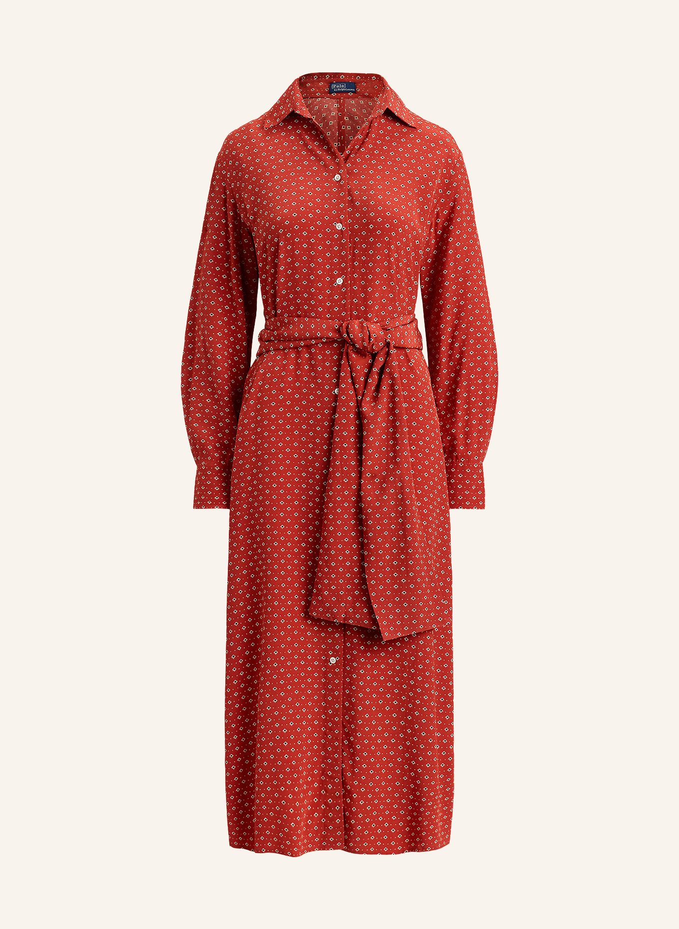 POLO RALPH LAUREN Wrap-style shirt dress: RED / ECRU / BLACK