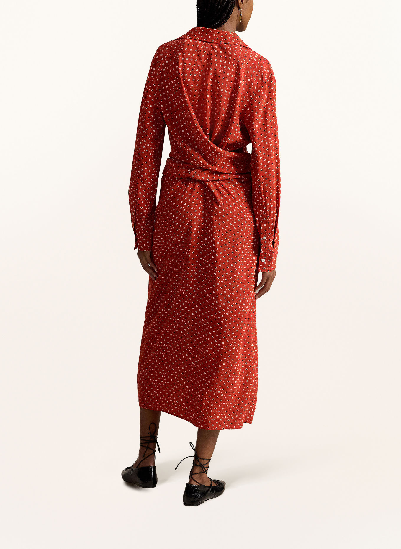 POLO RALPH LAUREN Wrap-style shirt dress: RED / ECRU / BLACK