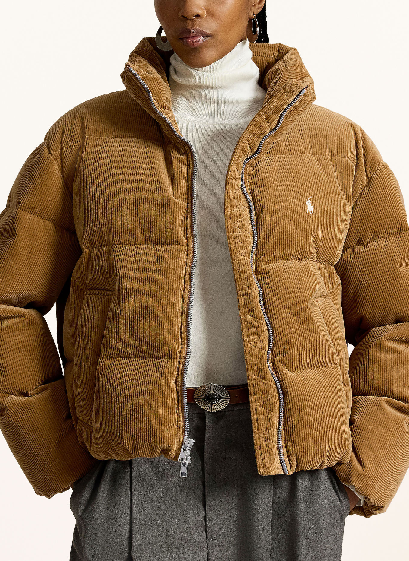 POLO RALPH LAUREN Corduroy down jacket: LIGHT BROWN