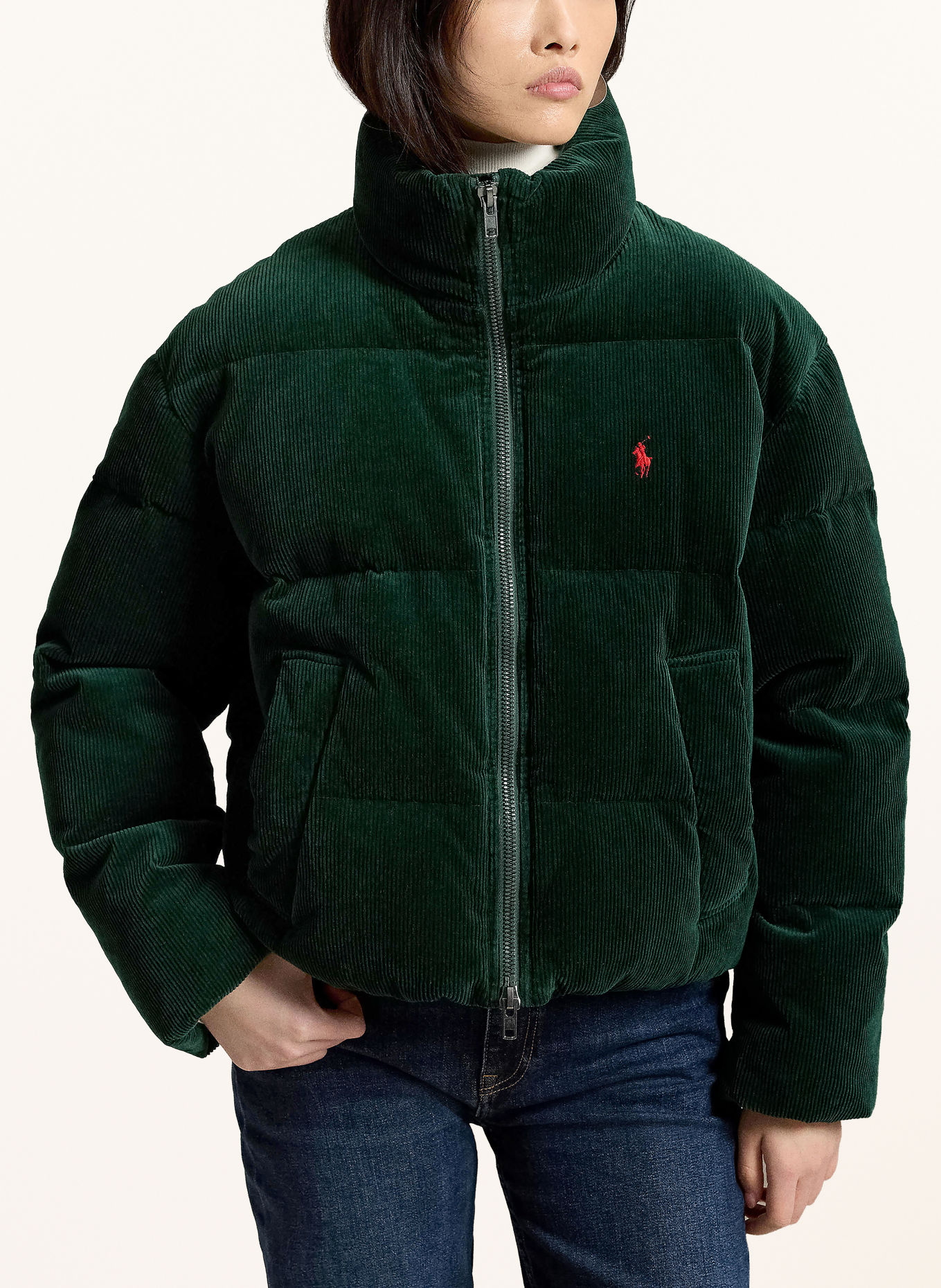 POLO RALPH LAUREN Doudoune en duvet en velours côtelé: GROEN