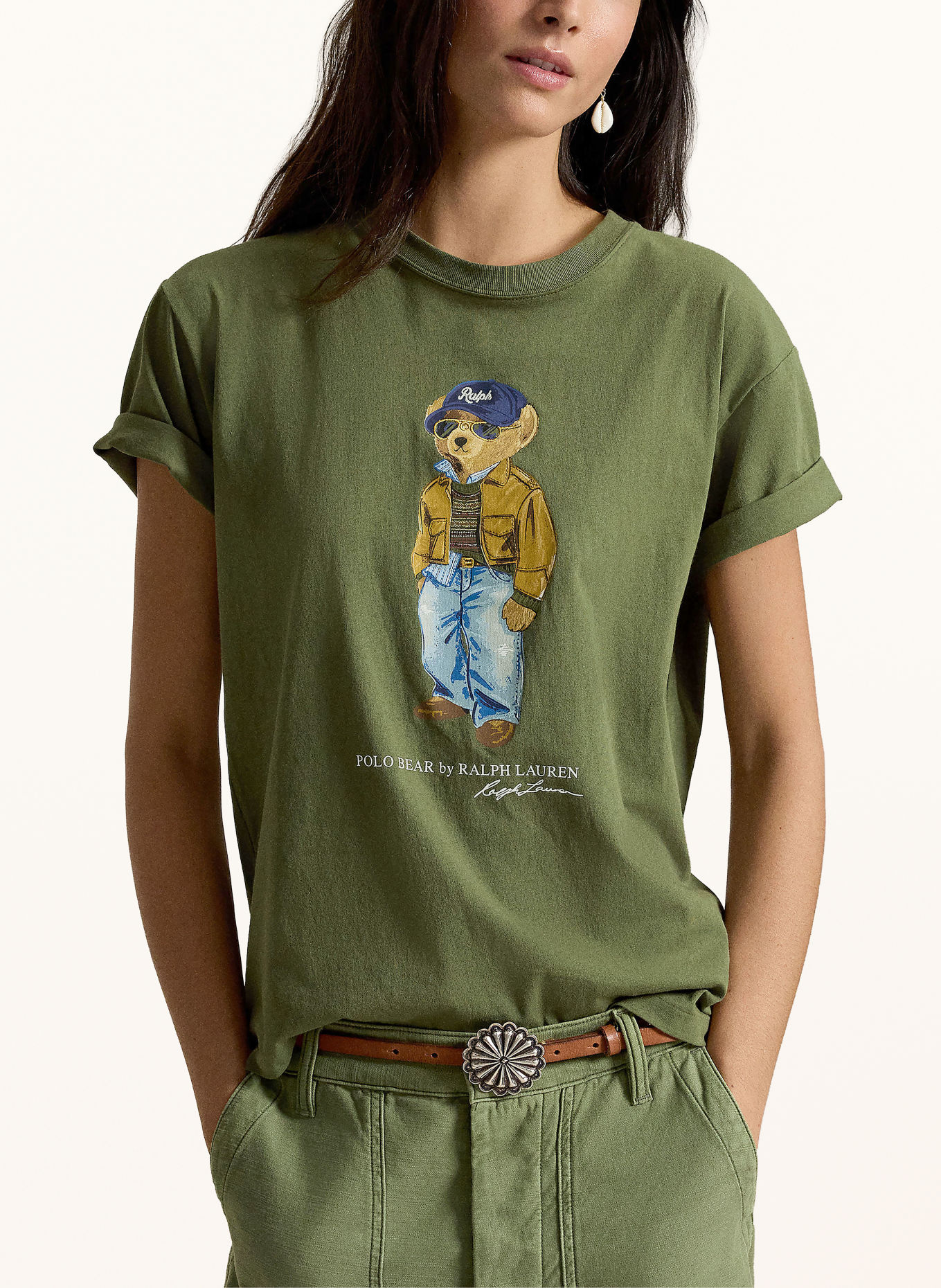 POLO RALPH LAUREN T-shirt: OLIVE / LIGHT BROWN / BLUE