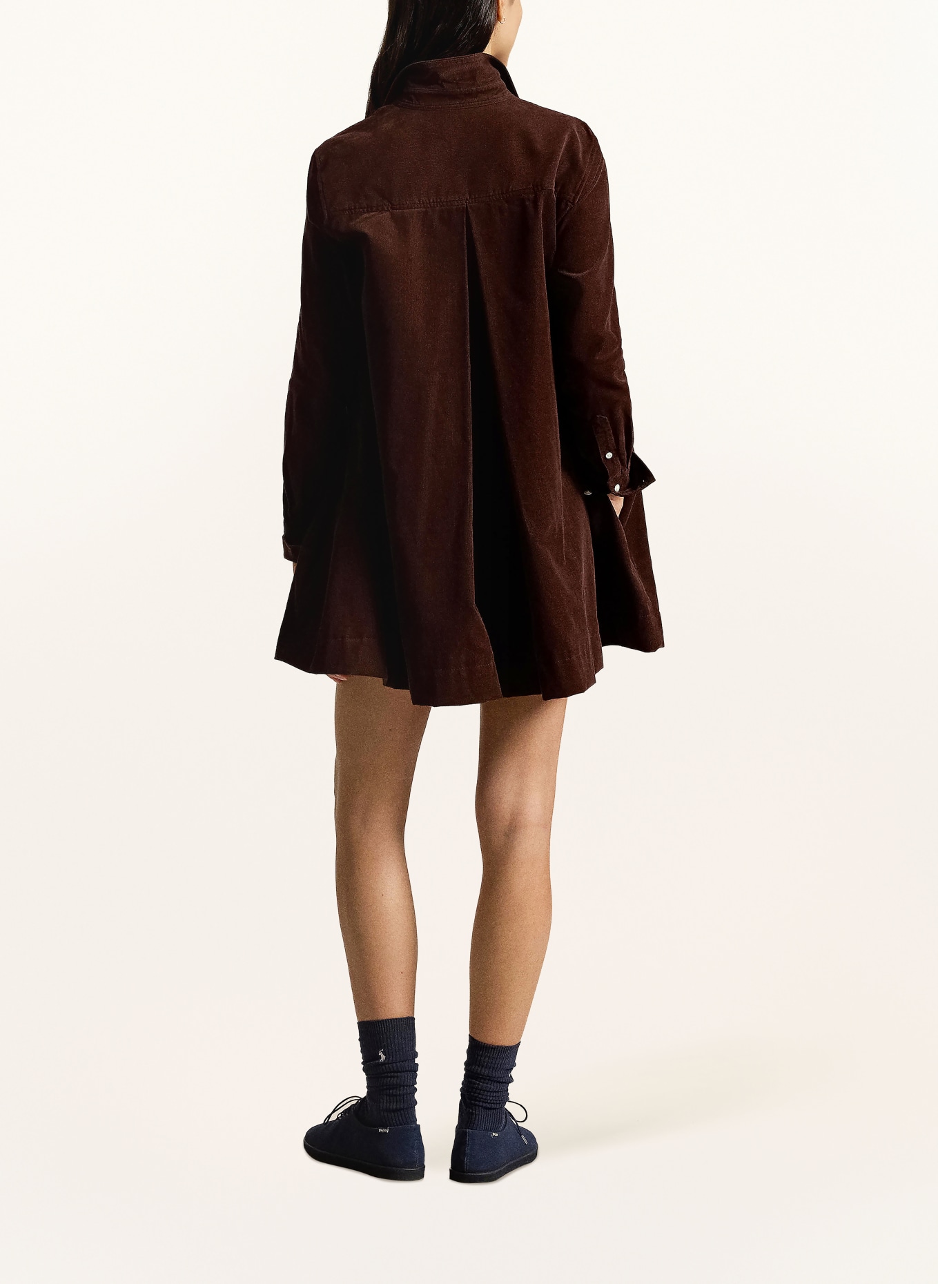 POLO RALPH LAUREN Blousejurk van corduroy: MARRON FONCÉ / ECRU