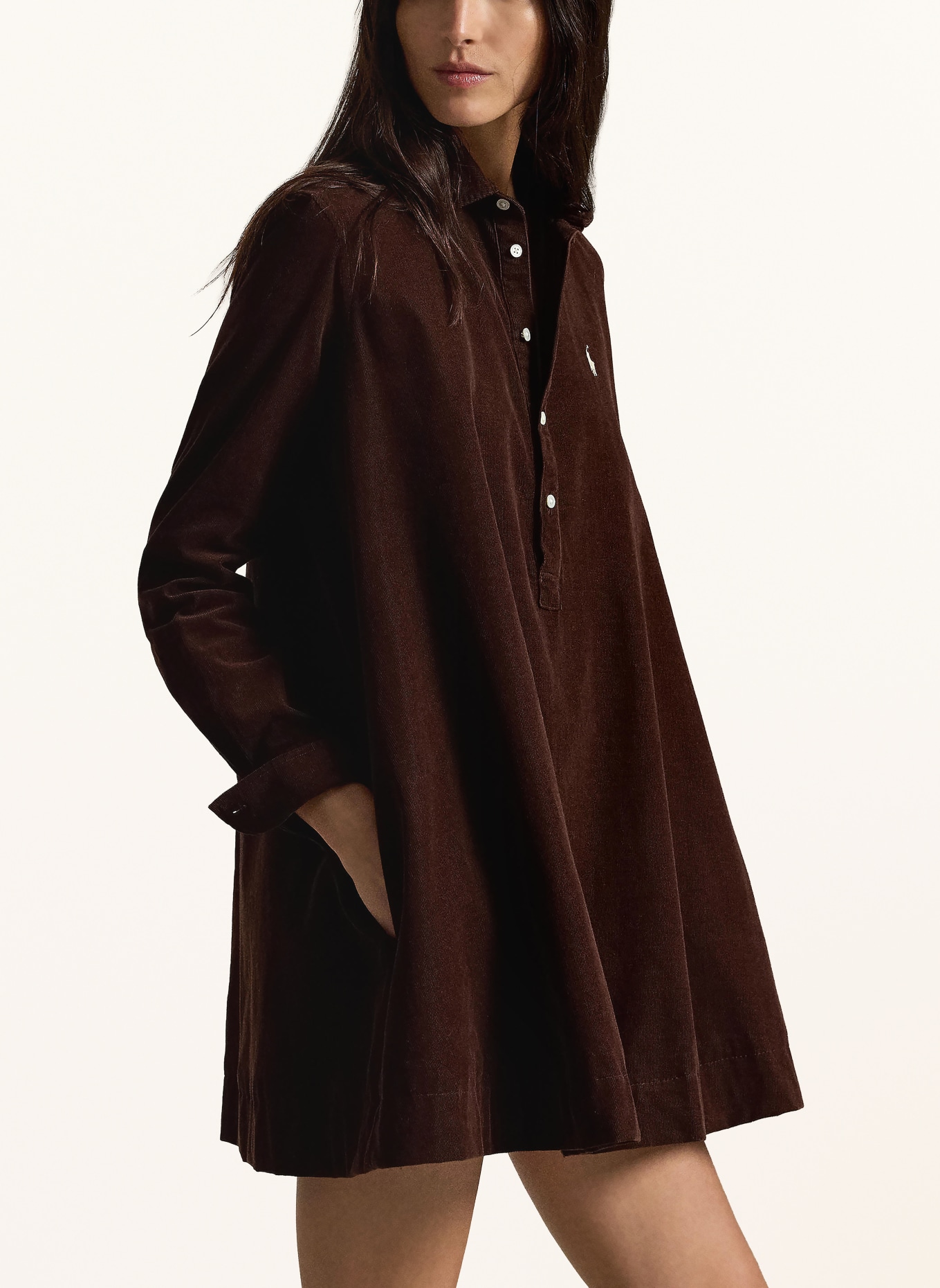 POLO RALPH LAUREN Blousejurk van corduroy: MARRON FONCÉ / ECRU