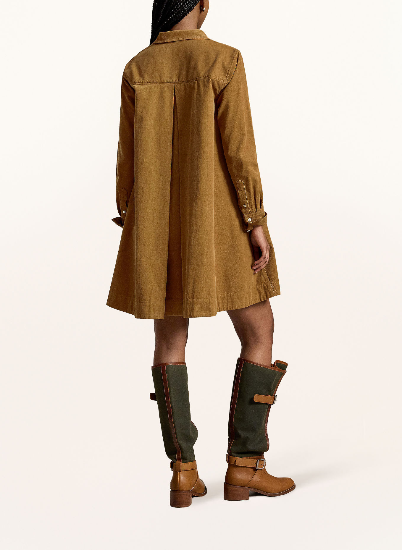 POLO RALPH LAUREN Corduroy shirt dress: COGNAC