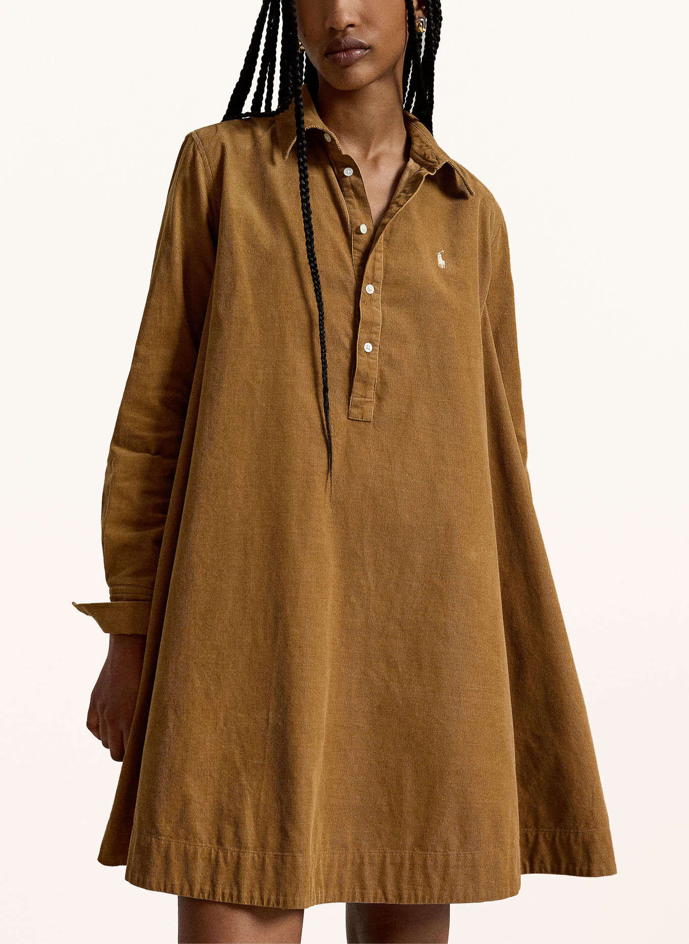 POLO RALPH LAUREN Corduroy shirt dress: COGNAC