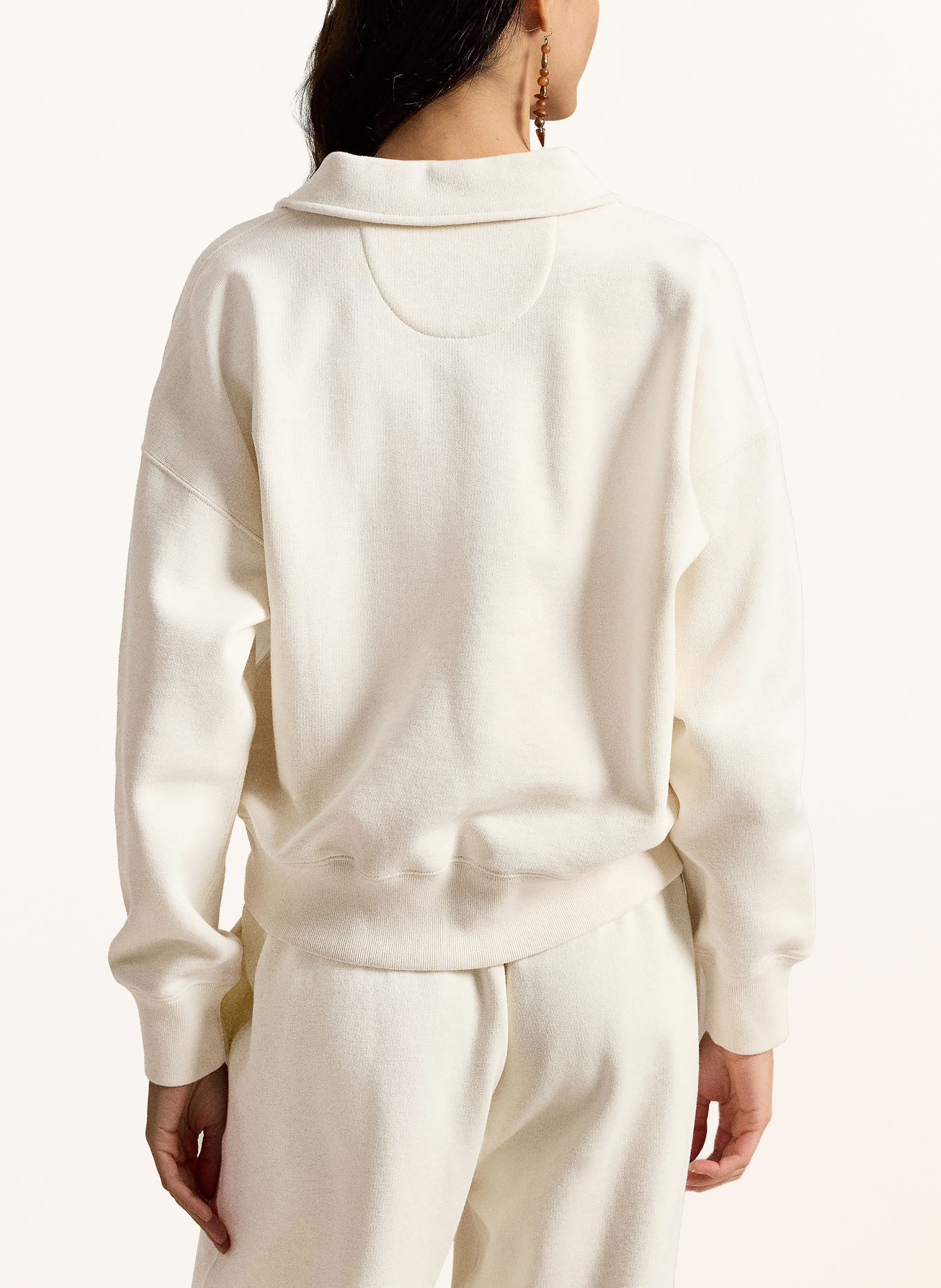 POLO RALPH LAUREN Sweatshirt-style Polo shirt: CREAM / DARK RED
