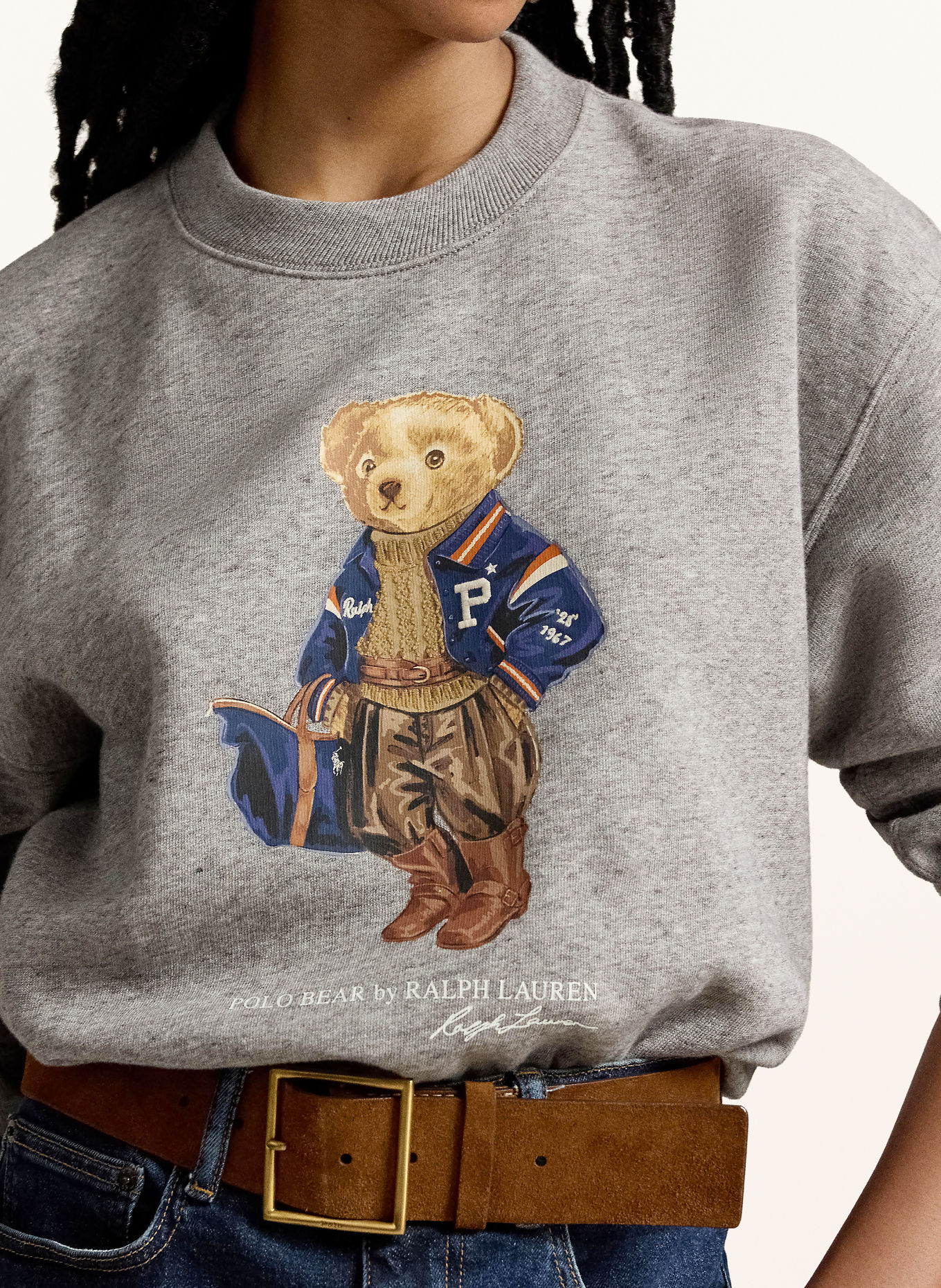 POLO RALPH LAUREN Sweatshirt: GRAY / LIGHT BROWN / DARK BLUE