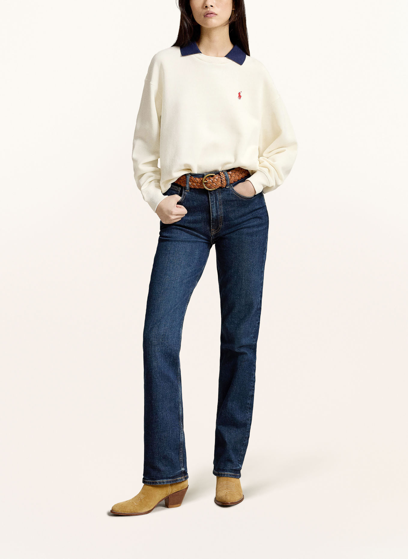 POLO RALPH LAUREN Sweatshirt: CREAM / DARK BLUE