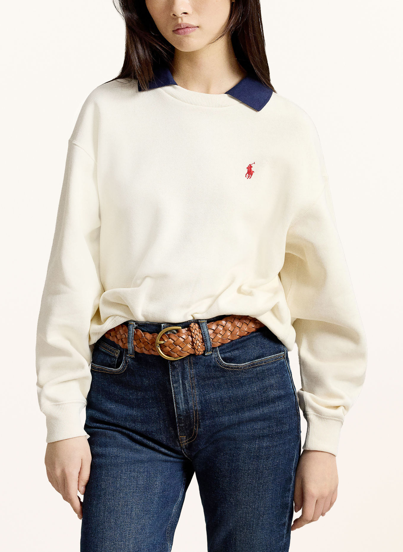 POLO RALPH LAUREN Sweatshirt: CREAM / DARK BLUE