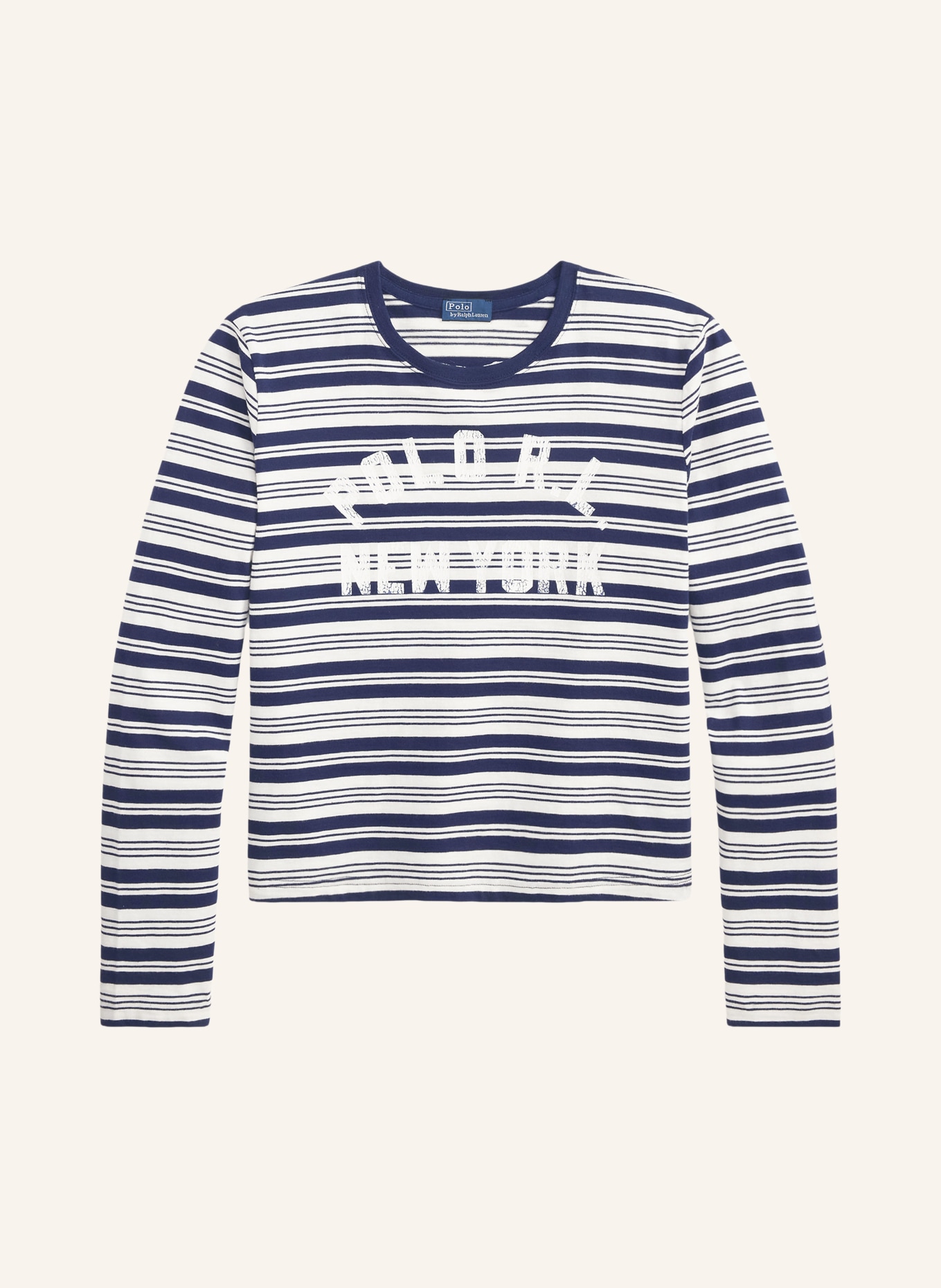 POLO RALPH LAUREN T-shirt à manches longues: BLANC / BLEU FONCÉ