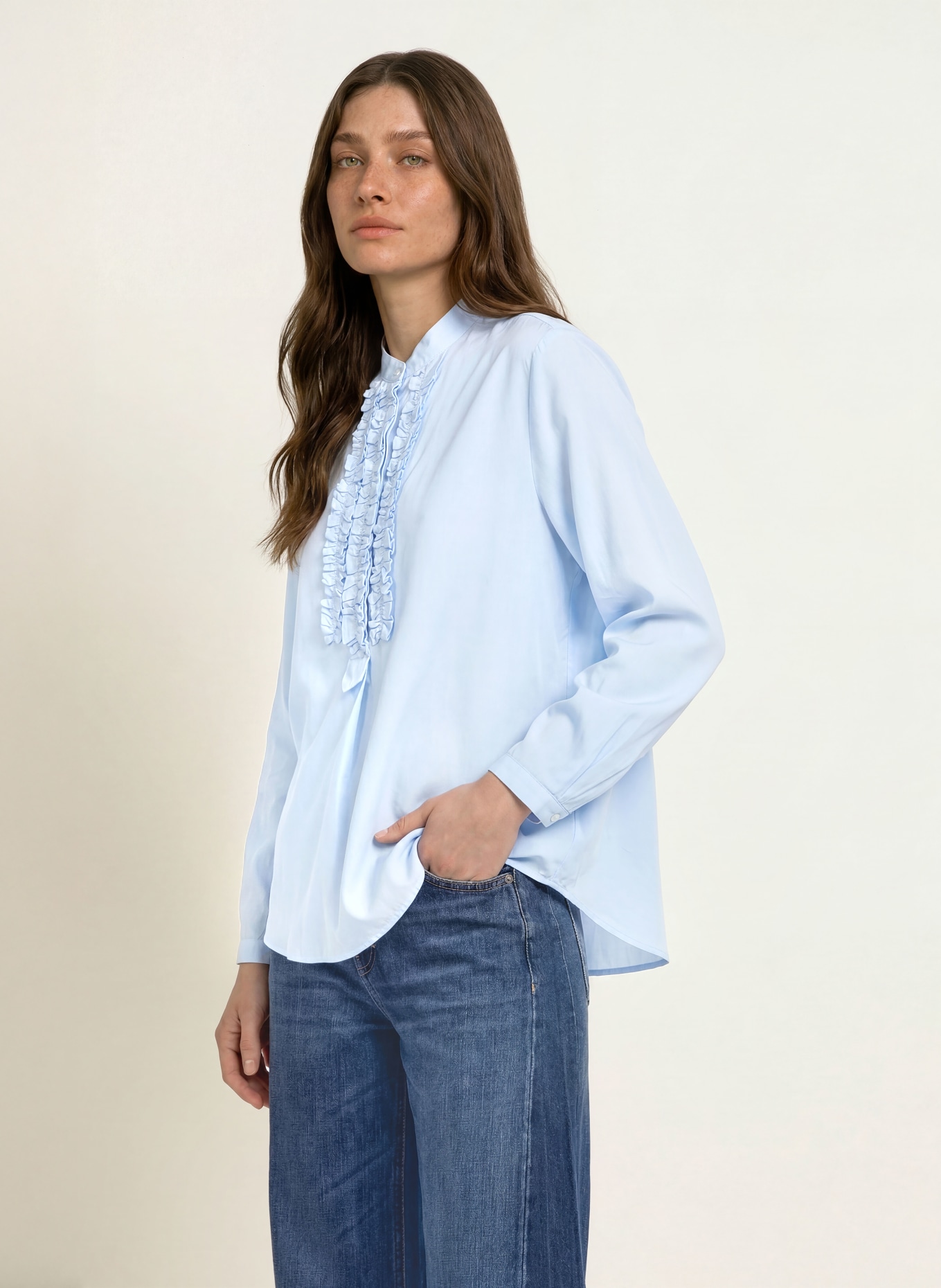 lilienfels Chemisier en soie à volants: BLEU CLAIR
