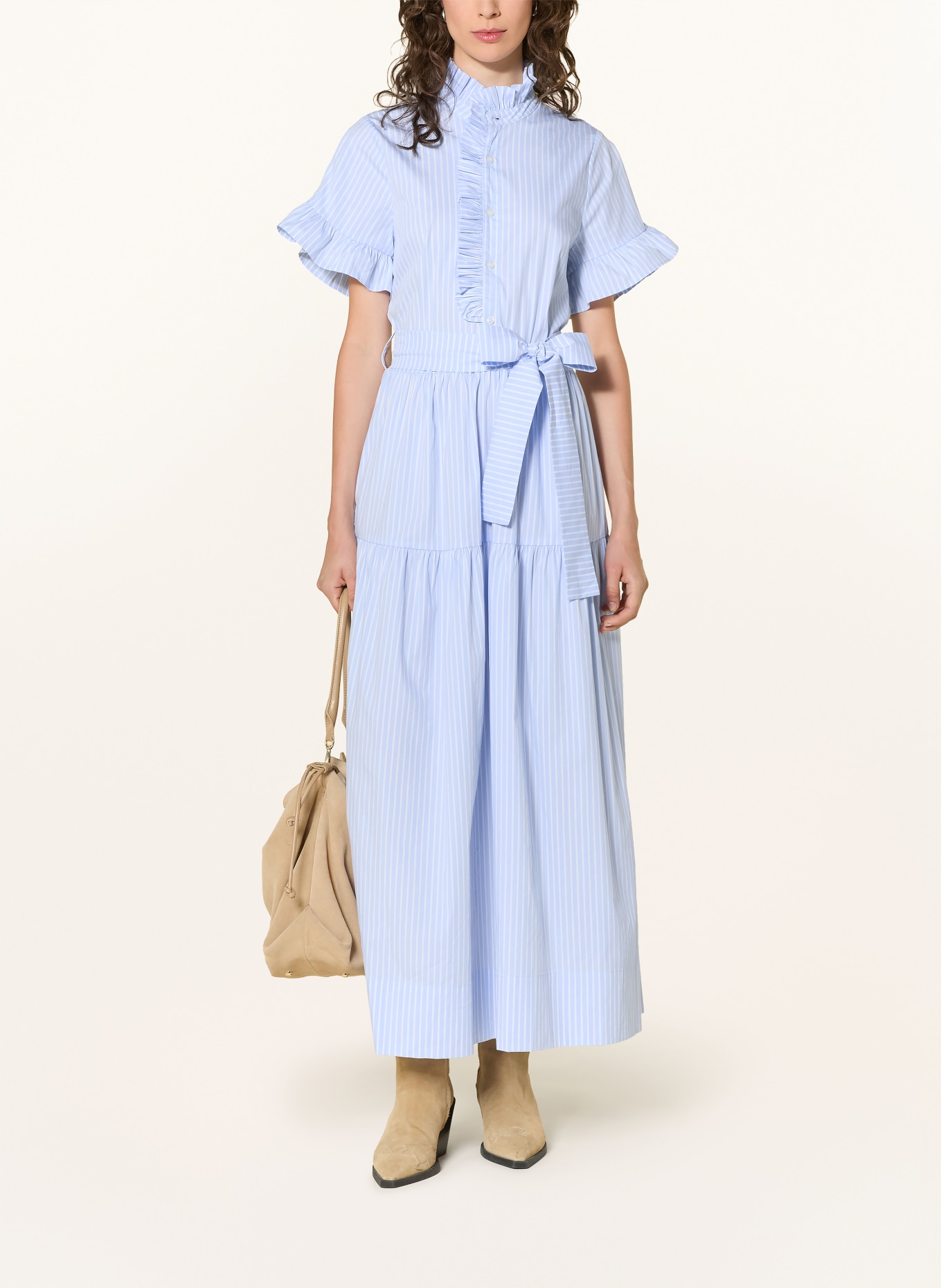 NEO NOIR NELLIE dress with ruffles: LIGHT BLUE / WHITE
