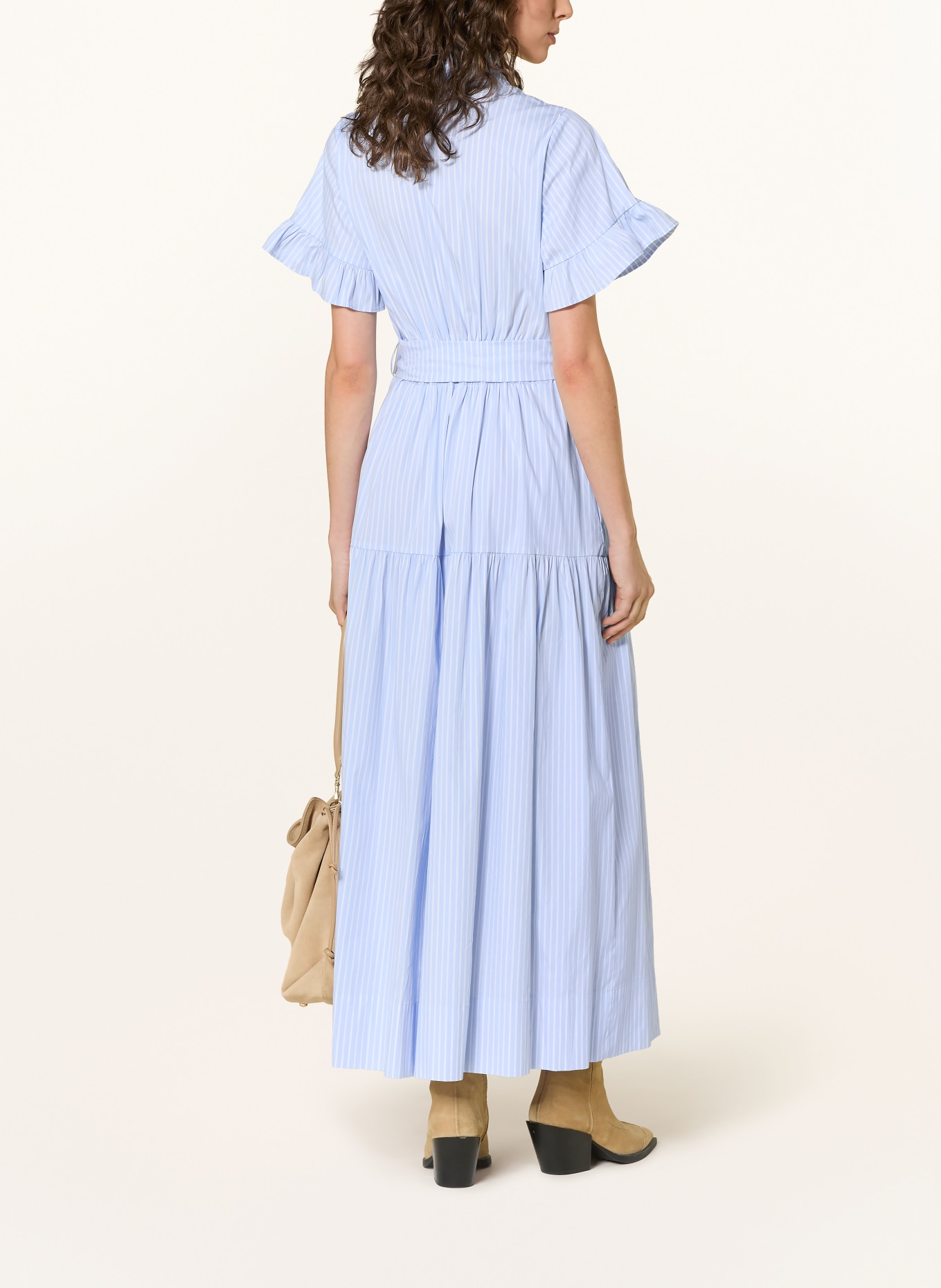 NEO NOIR NELLIE dress with ruffles: LIGHT BLUE / WHITE