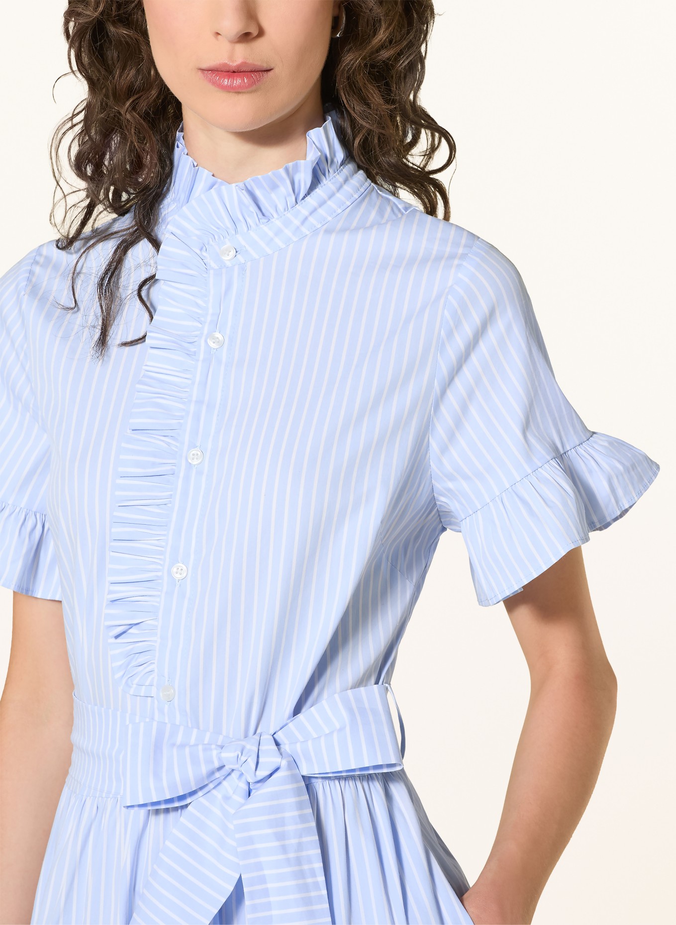 NEO NOIR NELLIE dress with ruffles: LIGHT BLUE / WHITE
