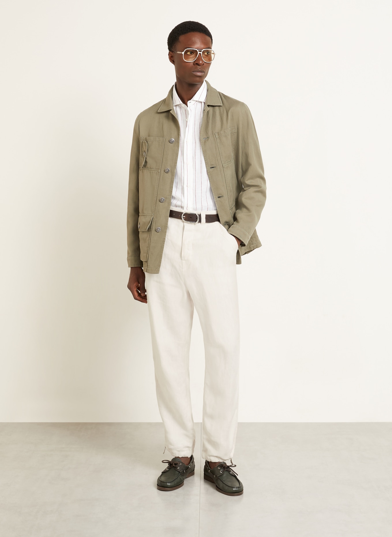 BRUNELLO CUCINELLI Spodnie lniane o kroju regular fit: KREMOWY