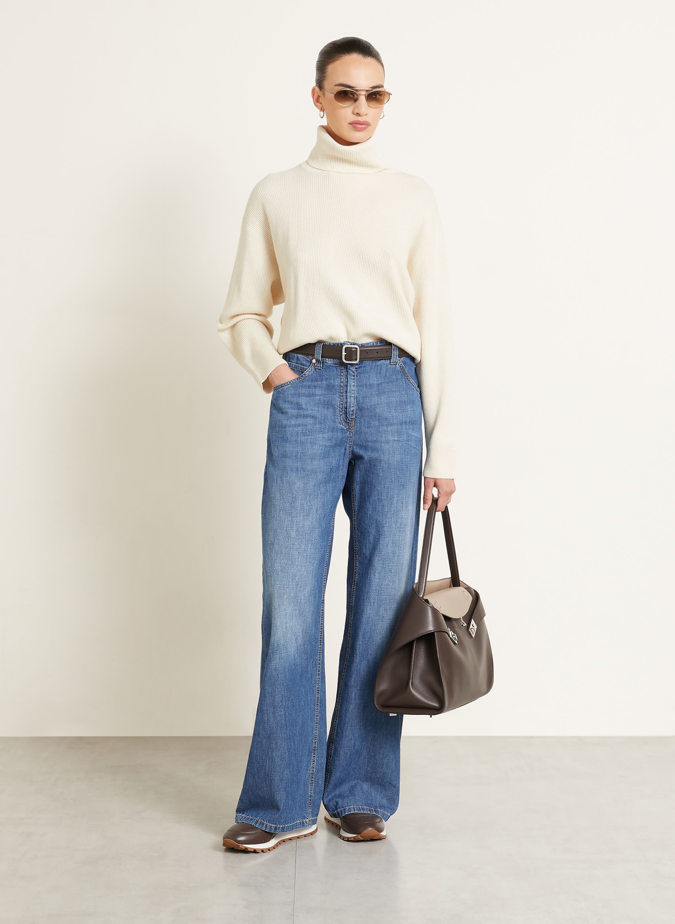 BRUNELLO CUCINELLI Rollkragenpullover mit Cashmere: CREME