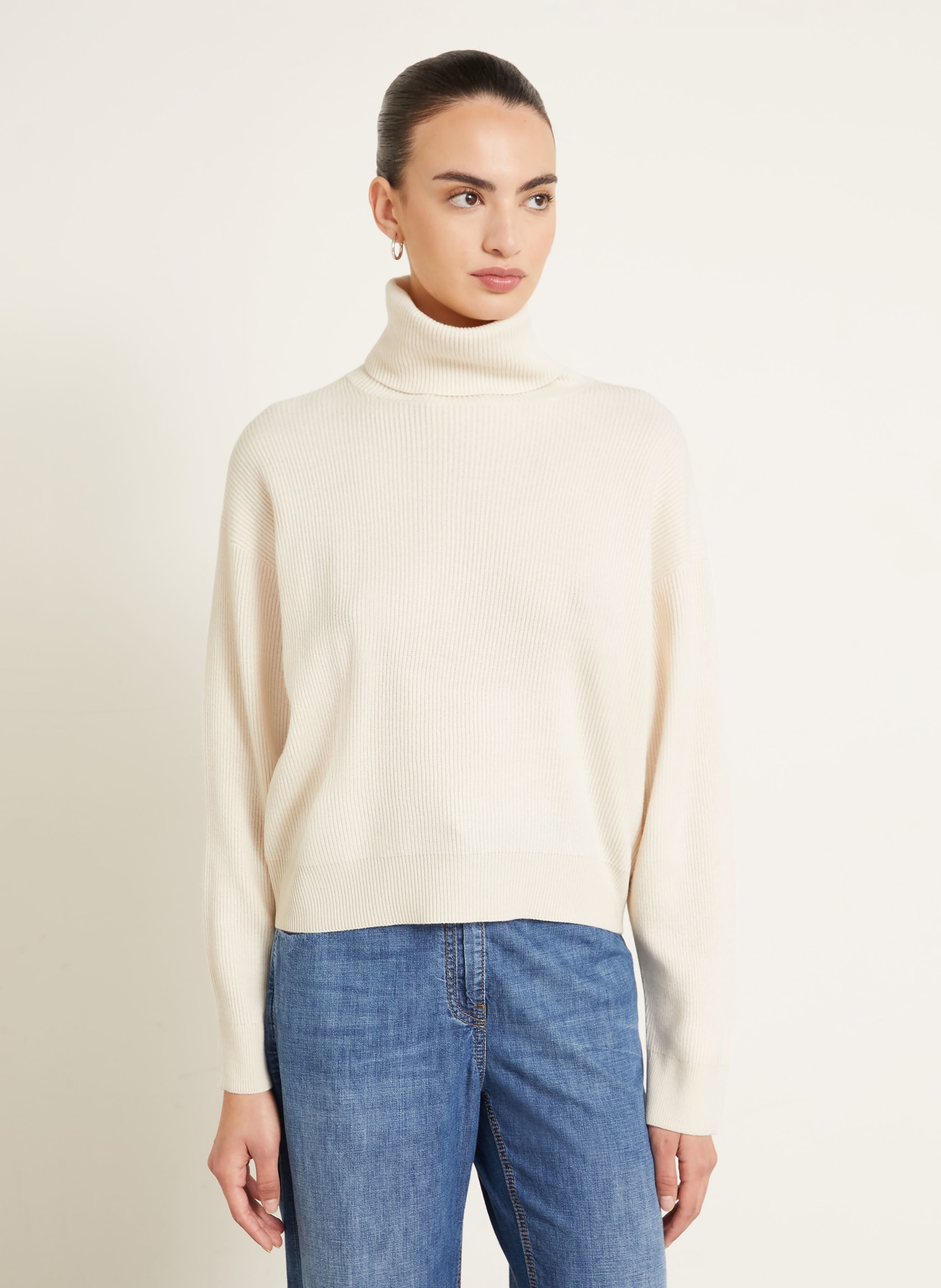 BRUNELLO CUCINELLI Rollkragenpullover mit Cashmere: CREME