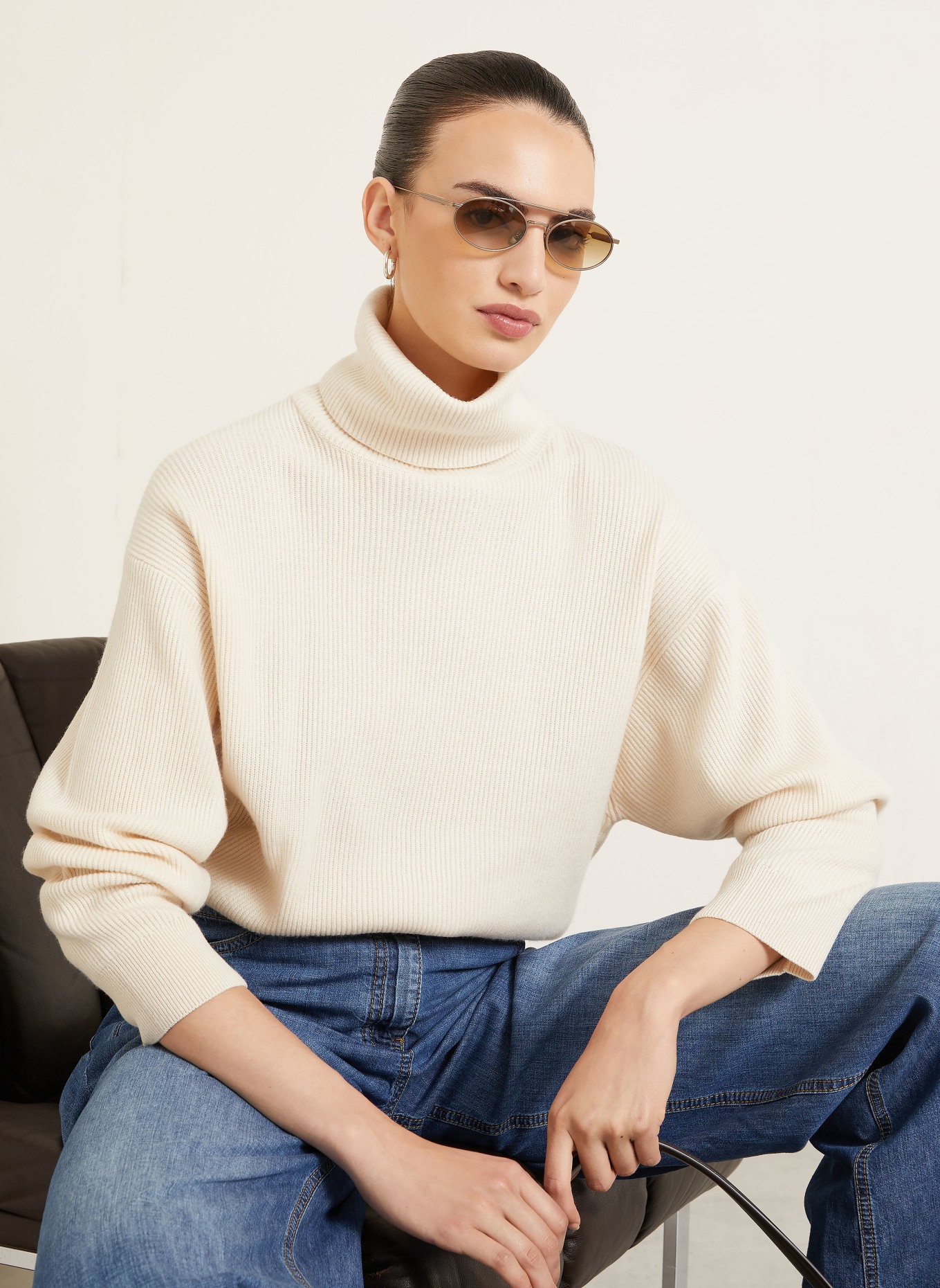 BRUNELLO CUCINELLI Rollkragenpullover mit Cashmere: CREME