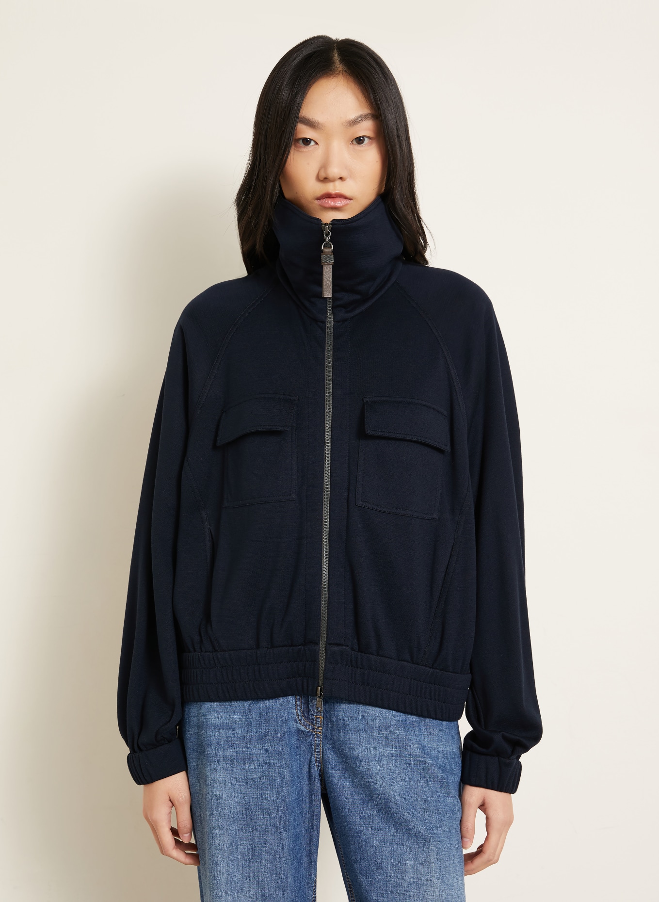 BRUNELLO CUCINELLI Bluza rozpinana z jedwabiem: GRANATOWY