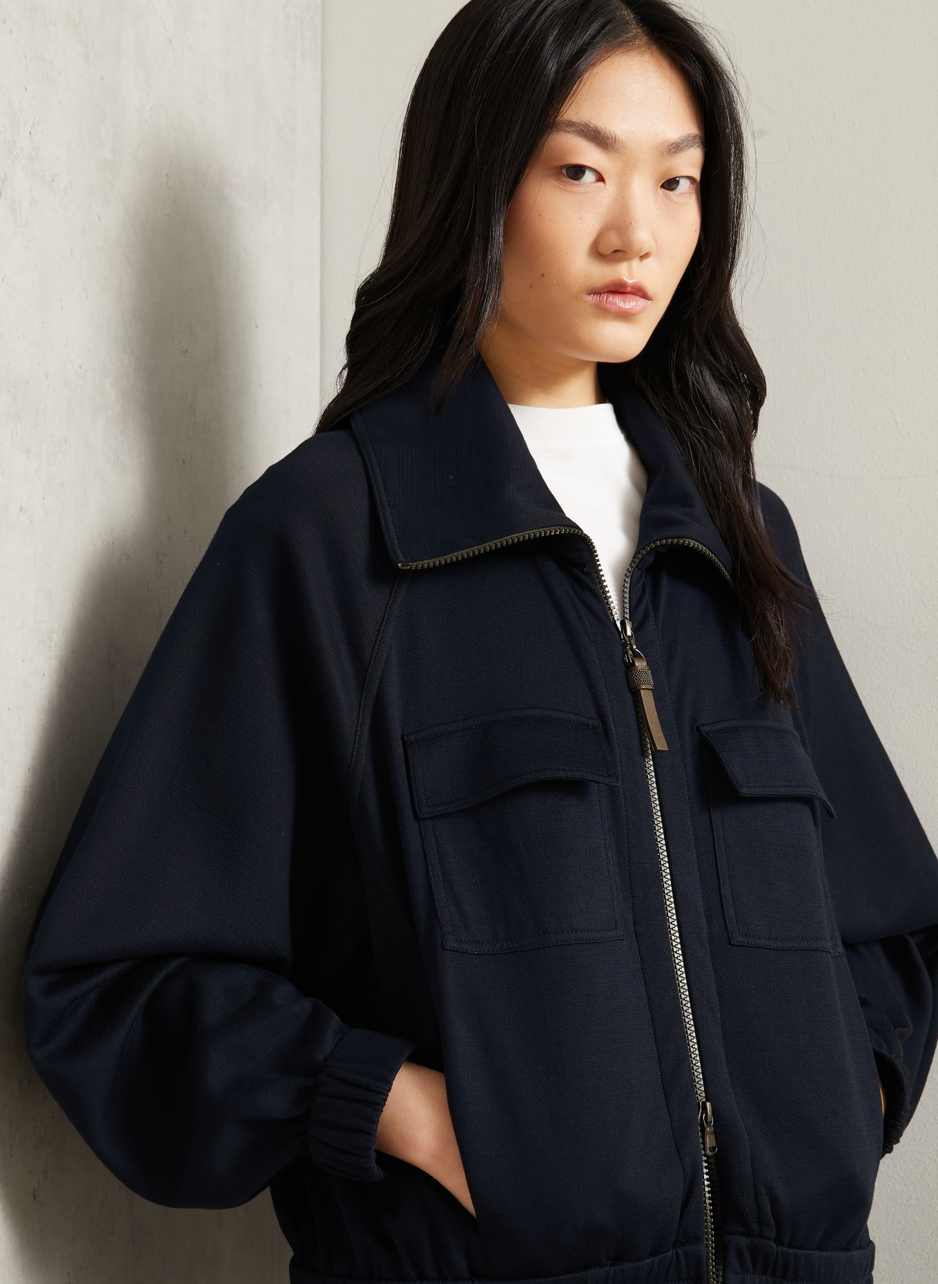 BRUNELLO CUCINELLI Bluza rozpinana z jedwabiem: GRANATOWY
