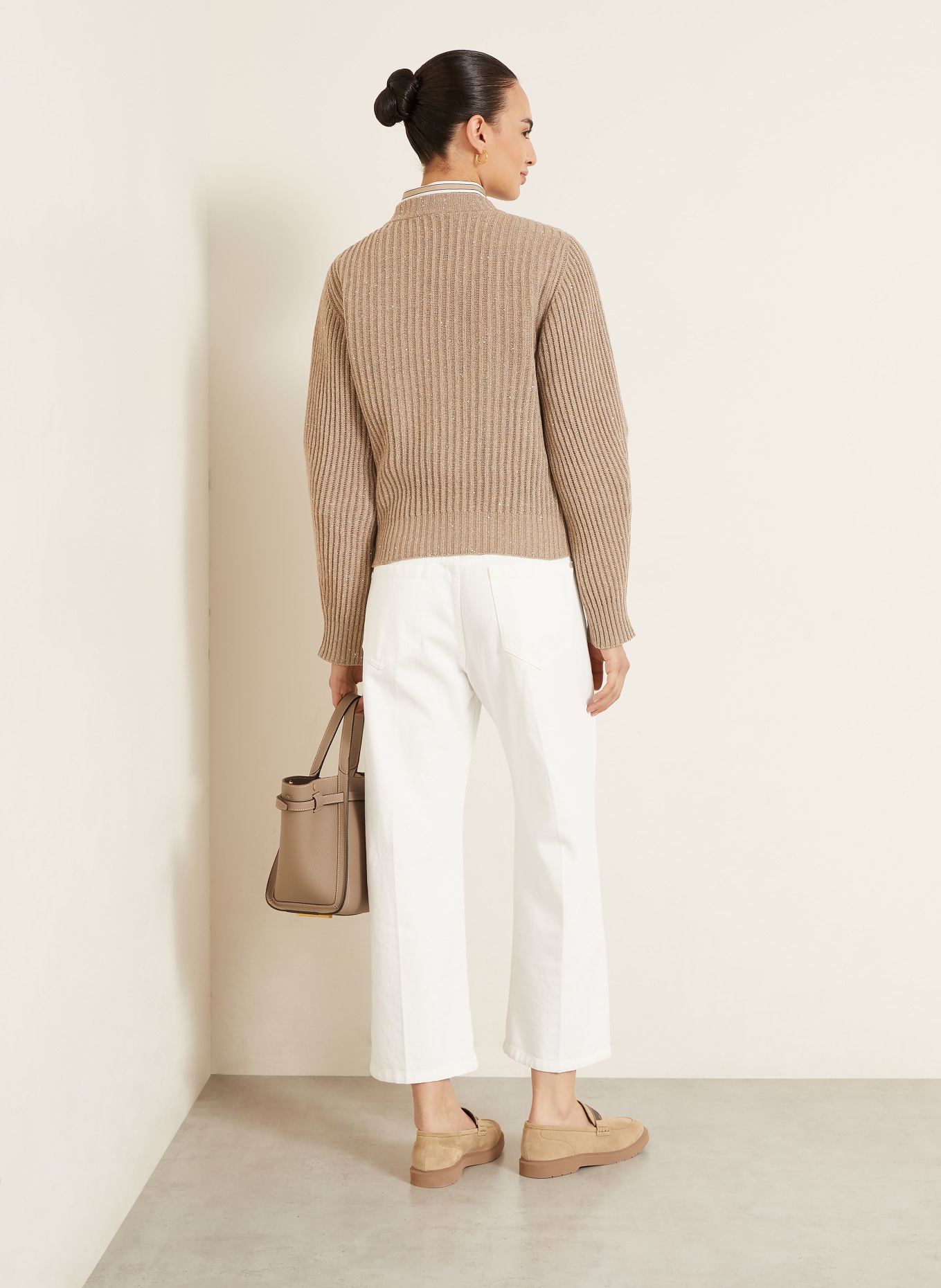 BRUNELLO CUCINELLI Pull en cachemire et fil pailleté: MARRON CLAIR / ARGENT