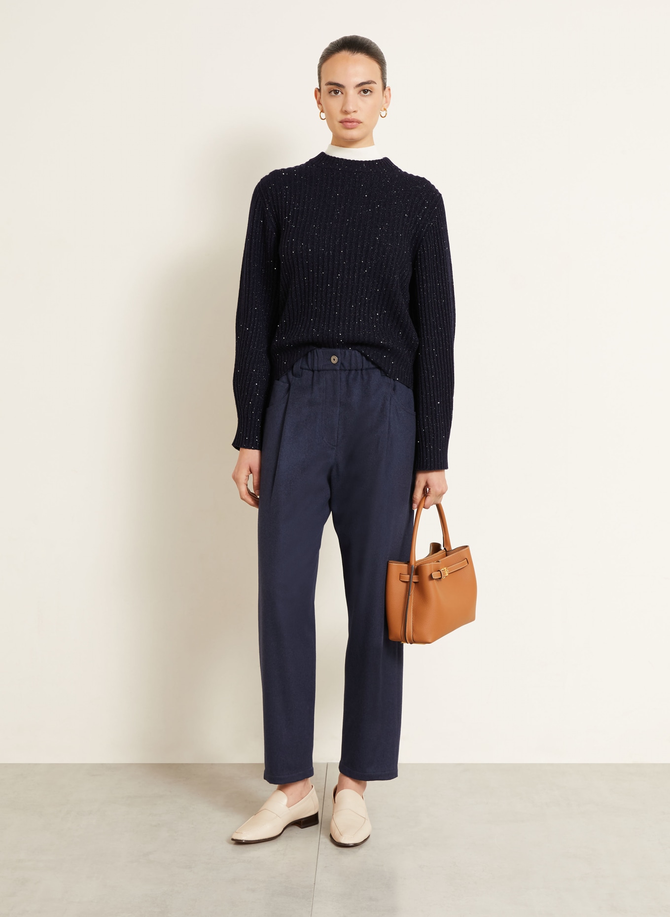 BRUNELLO CUCINELLI Pullover mit Cashmere und Glitzergarn: DUNKELBLAU