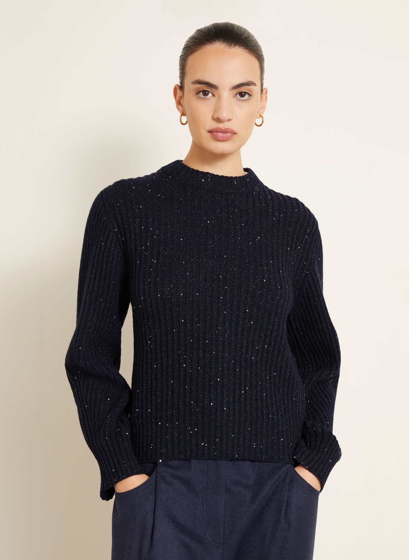 BRUNELLO CUCINELLI Pullover mit Cashmere und Glitzergarn: DUNKELBLAU