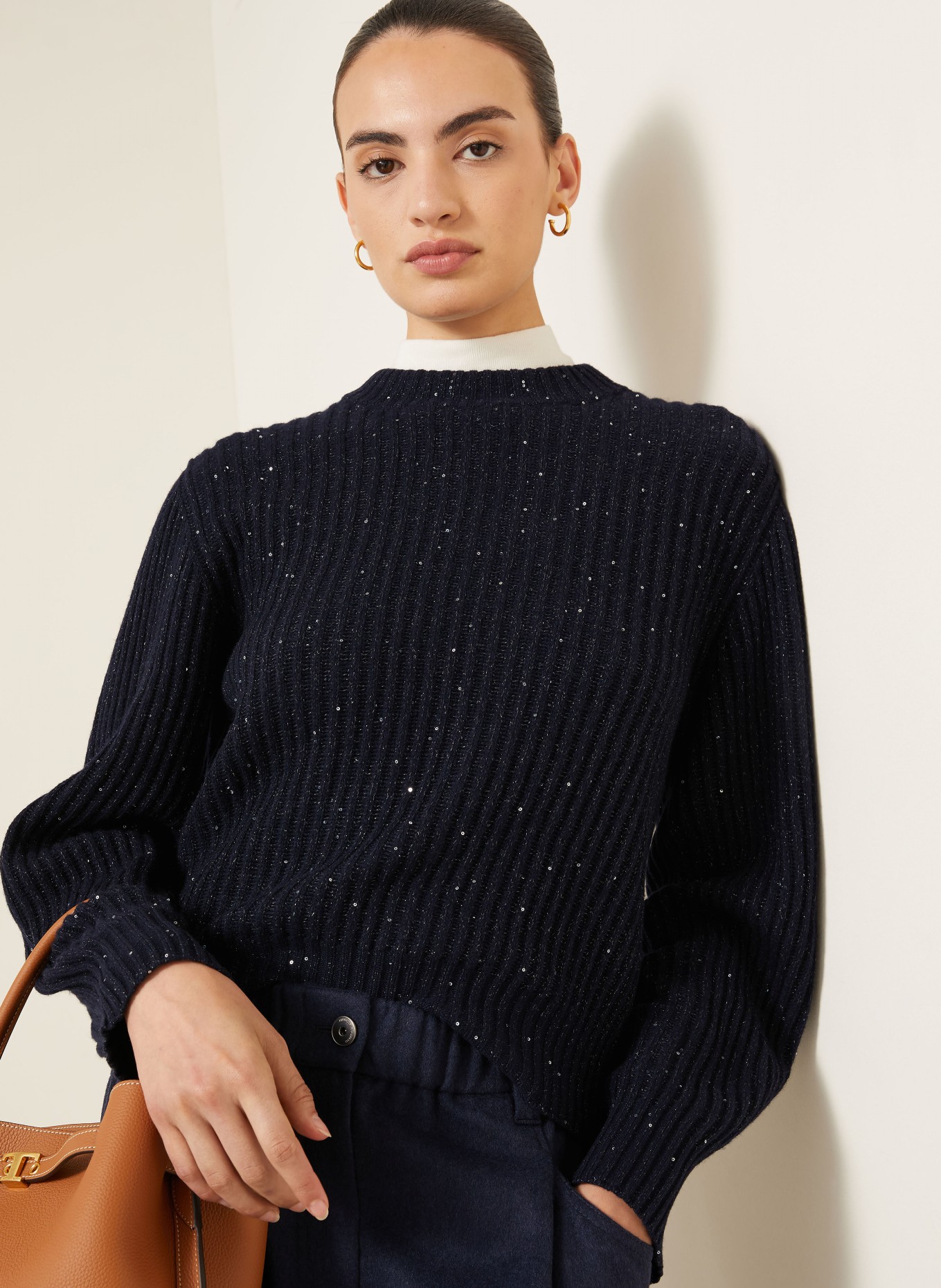BRUNELLO CUCINELLI Pullover mit Cashmere und Glitzergarn: DUNKELBLAU