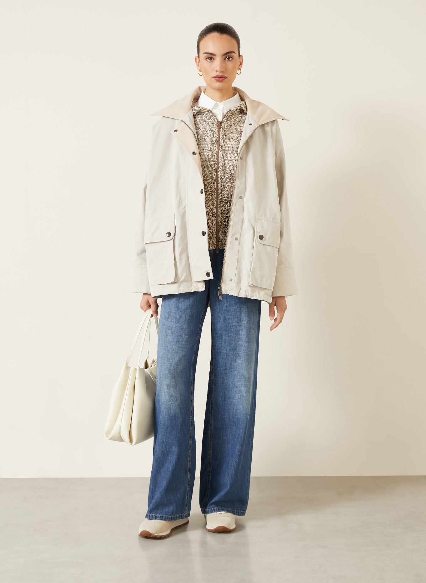 BRUNELLO CUCINELLI Veste en mélange de matières: CRÈME / BEIGE