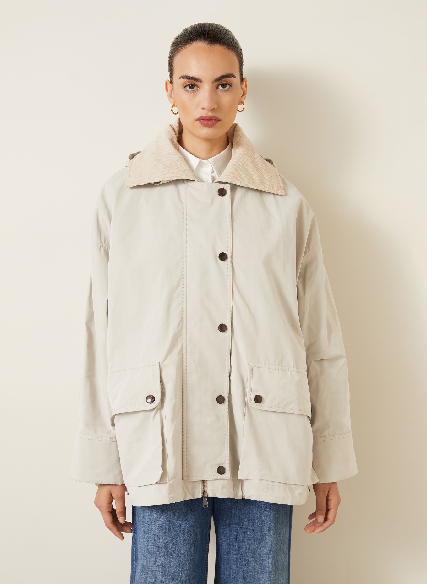 BRUNELLO CUCINELLI Veste en mélange de matières: CRÈME / BEIGE