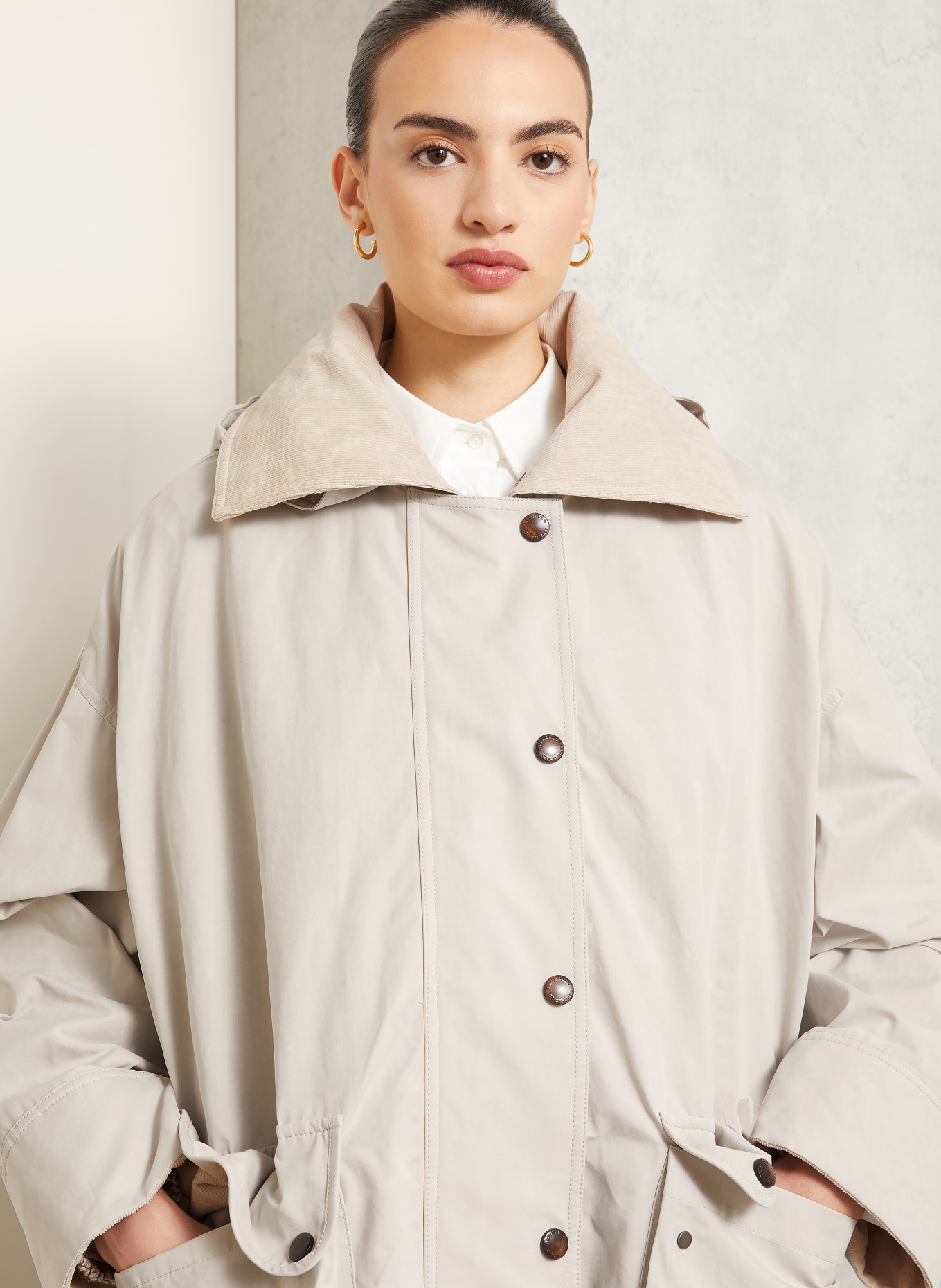 BRUNELLO CUCINELLI Veste en mélange de matières: CRÈME / BEIGE