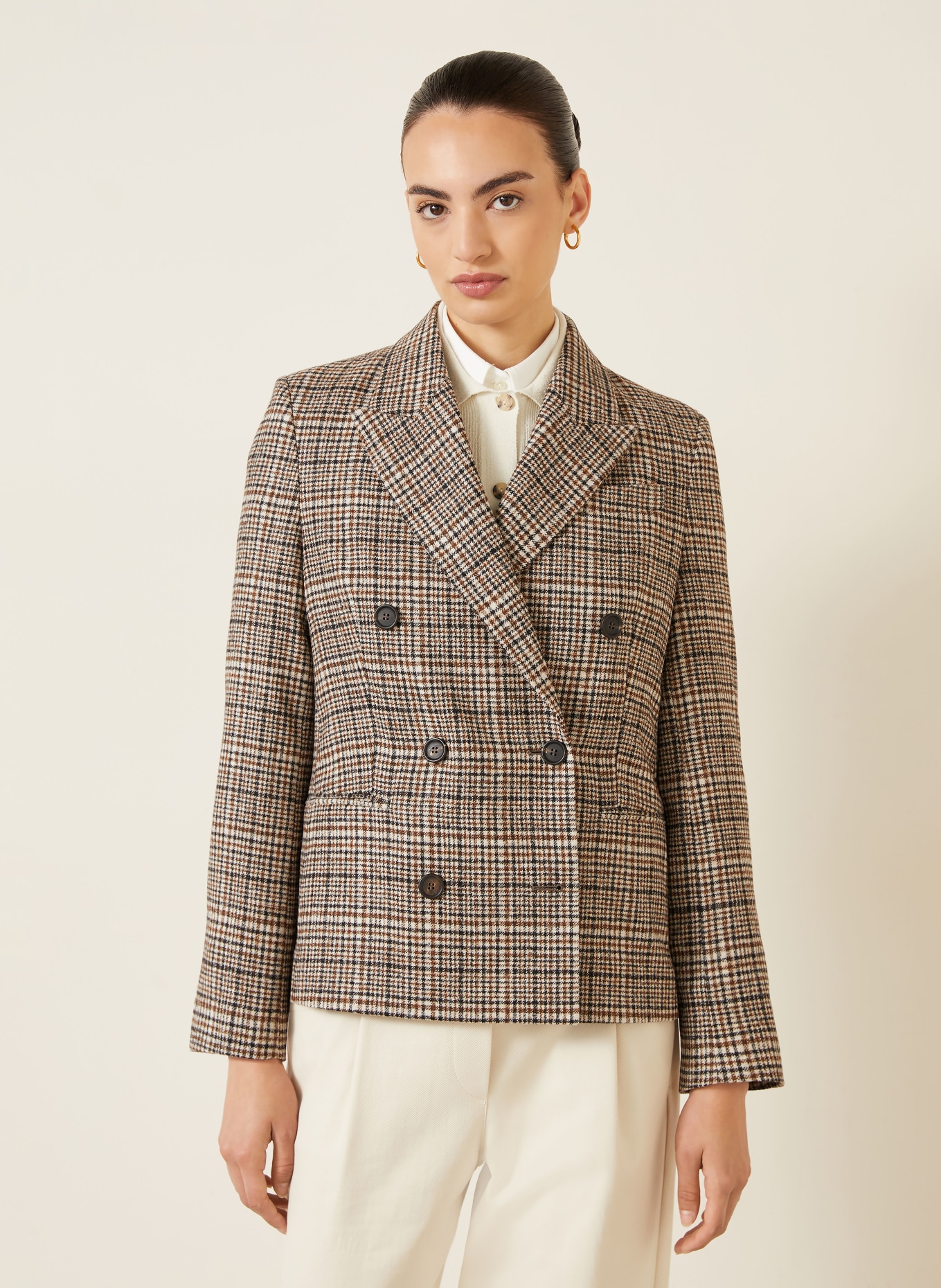 BRUNELLO CUCINELLI Blazer mit Alpaka: BRAUN / CREME / SCHWARZ